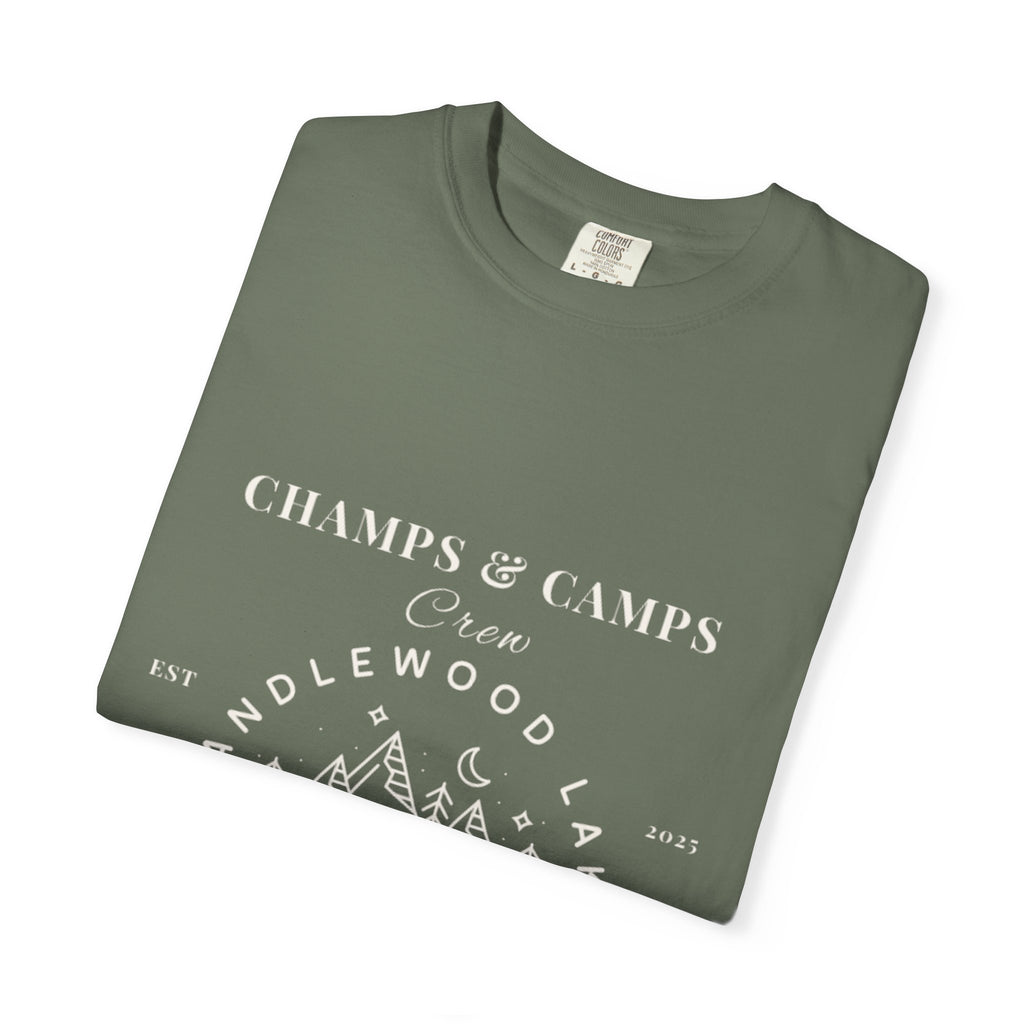 "Champs & Camps" -Camp Themed Bachelorette or Wedding Tee,  Bride Shirt, Last Trail Before The Veil, Bachelorette Party Gift, Summer Vacation Wear, [...]
