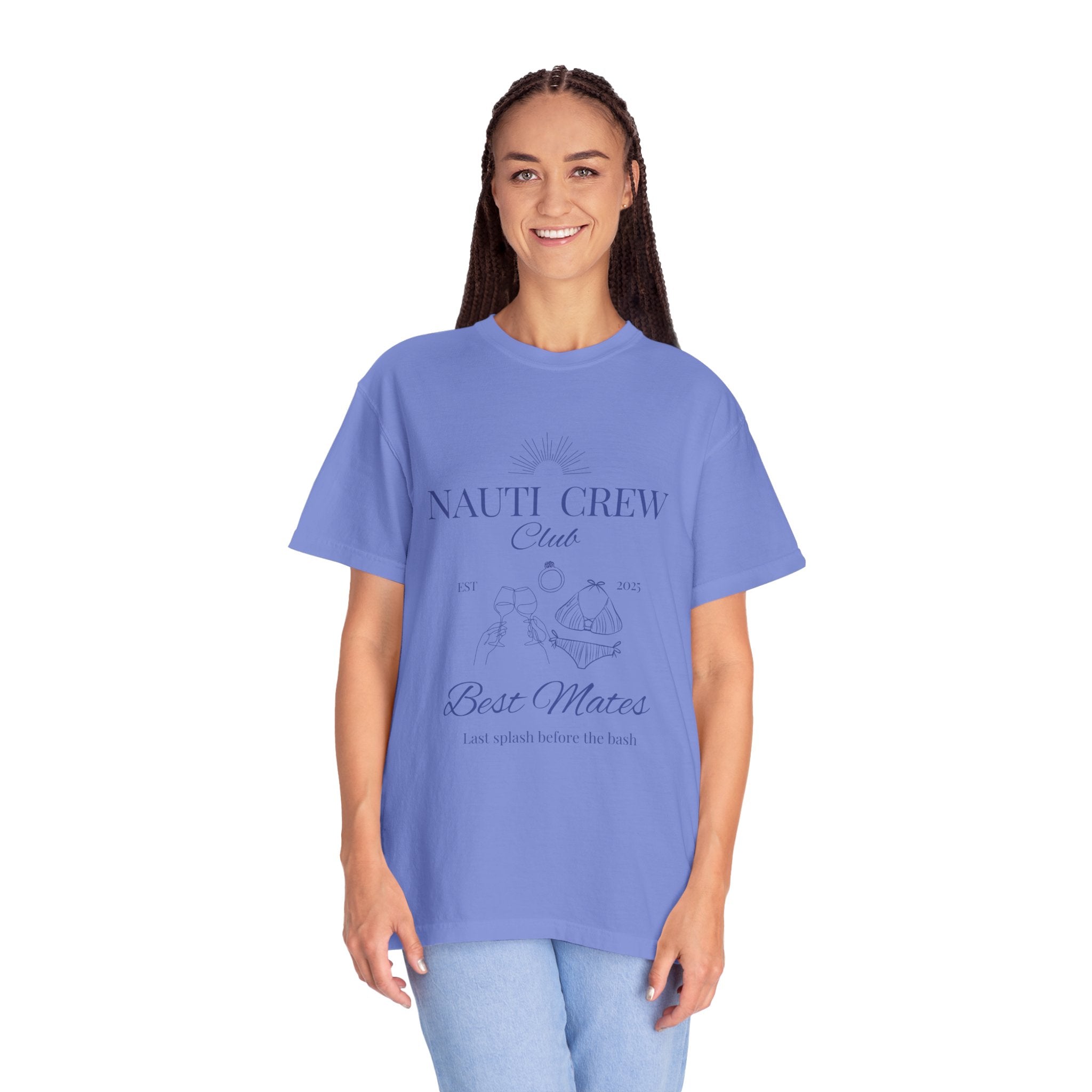 Matching shirt- "Nauti Crew-Best Mates" T-shirt, Unisex Garment-Dyed Tee for Bachelorette and Wedding Parties by the Lake-Perfect for Summer Vacations, Boating Trips, Family Gatherings