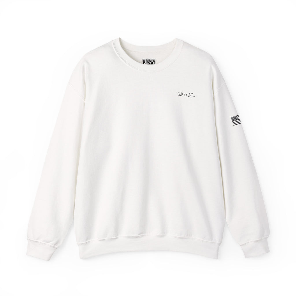 Adult- "Salty AF..." (Front) "White Sands Beach -Old Lyme, CT" (Back) With Flag on Sleeve- Unisex Crewneck