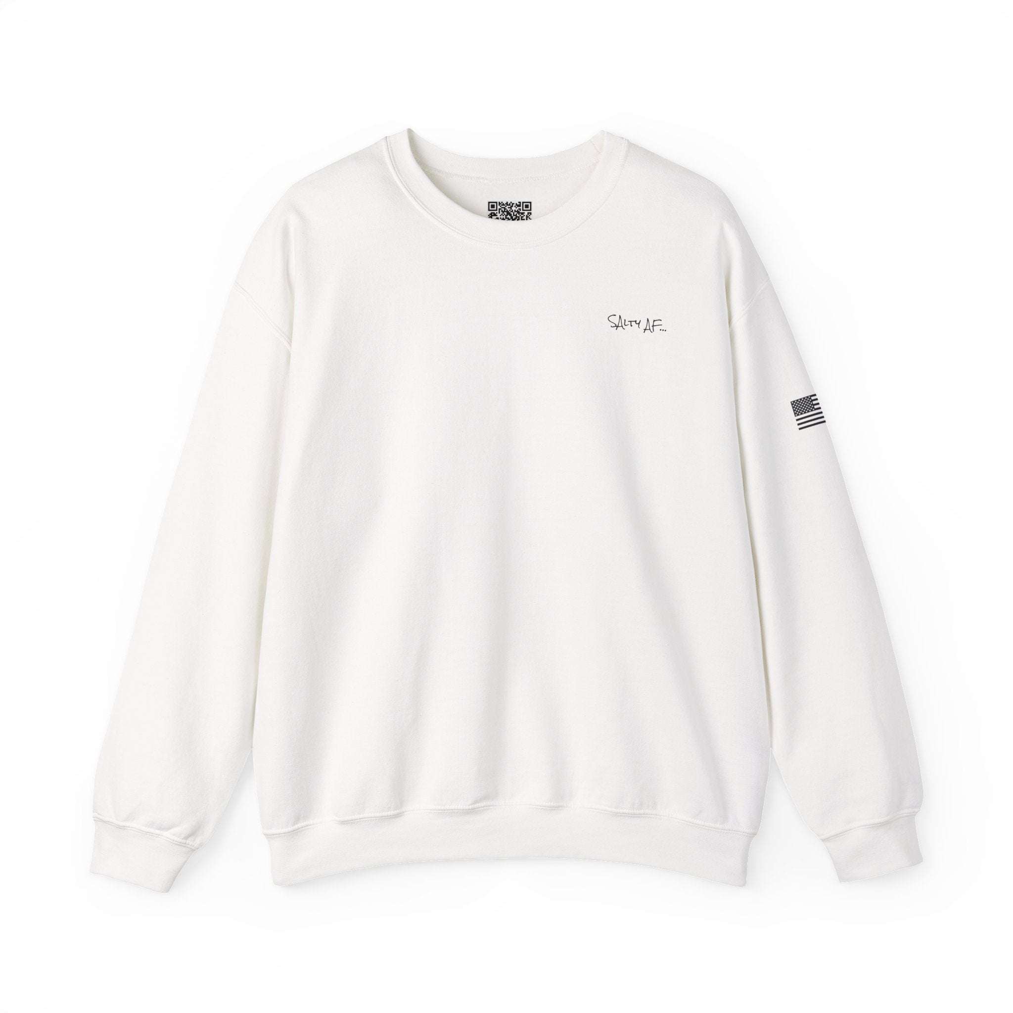 Adult- "Salty AF..." (Front) "White Sands Beach -Old Lyme, CT" (Back) With Flag on Sleeve- Unisex Crewneck