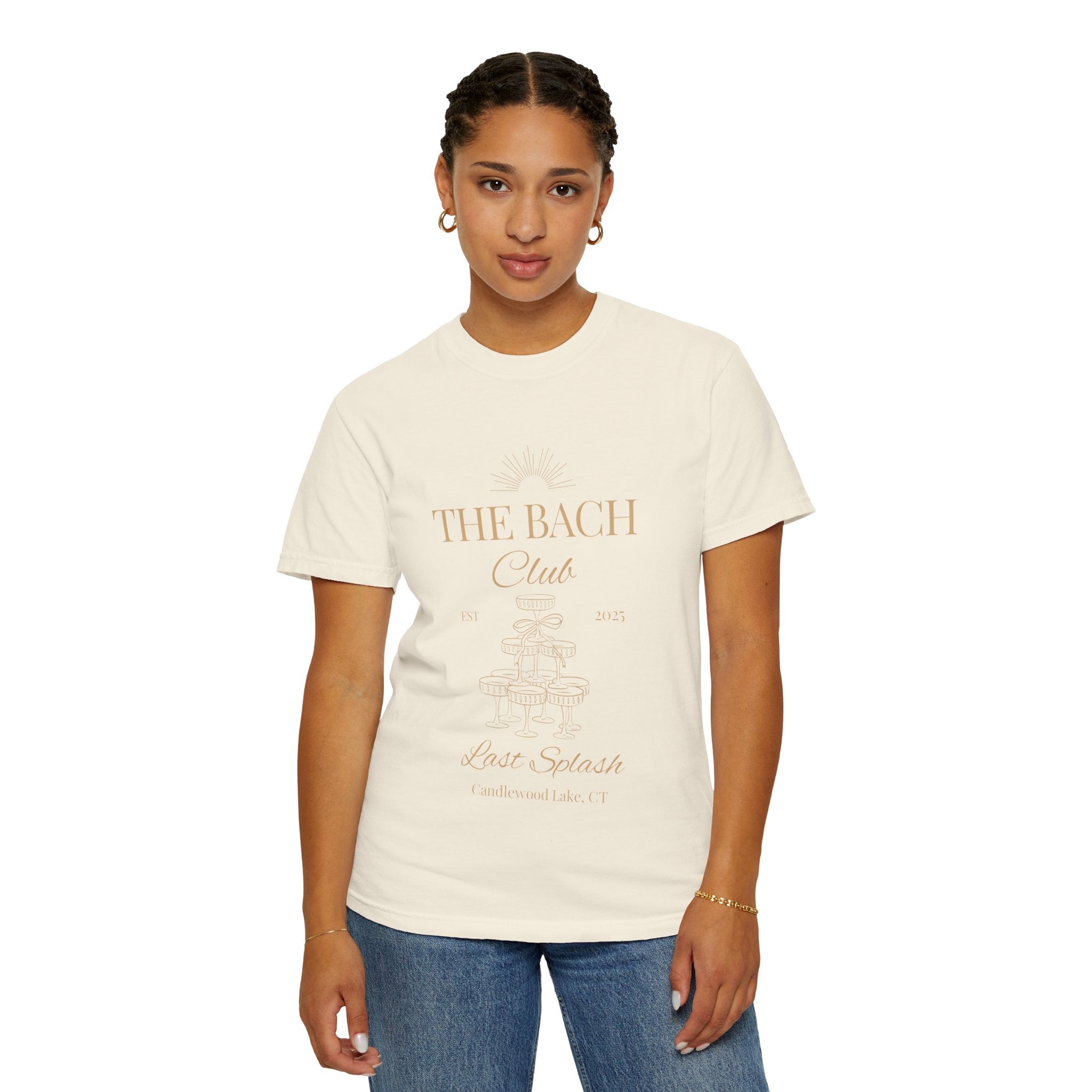 Matching "The Bach Club-Last Splash- Candlewood Lake" -In Beige Writing- Choose a Color Shirt- Perfect for Bachelorette and Wedding Parties- Unisex Vacation Top, Sailor Humor Apparel