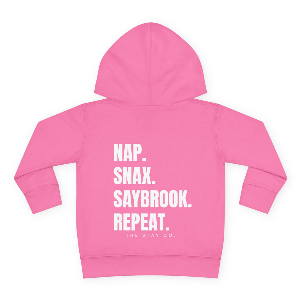 Toddler Hoodie- Saybrook Manor Association Logo on Front - "NAP. SNAX. SAYBROOK. REPEAT."