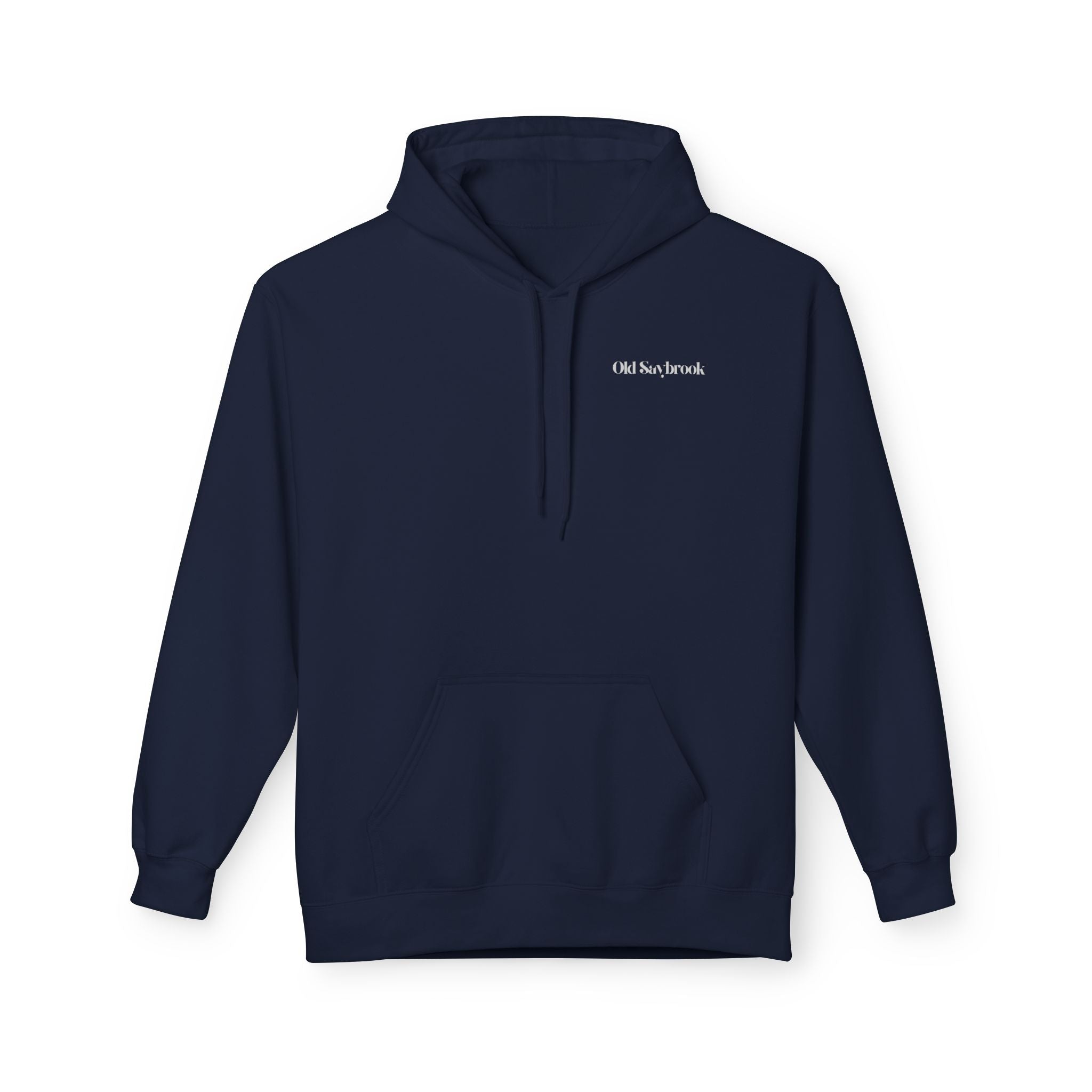 Adult- "Old Saybrook" (Front) Old Saybrook Light House (Back) - White Writing Hoodie