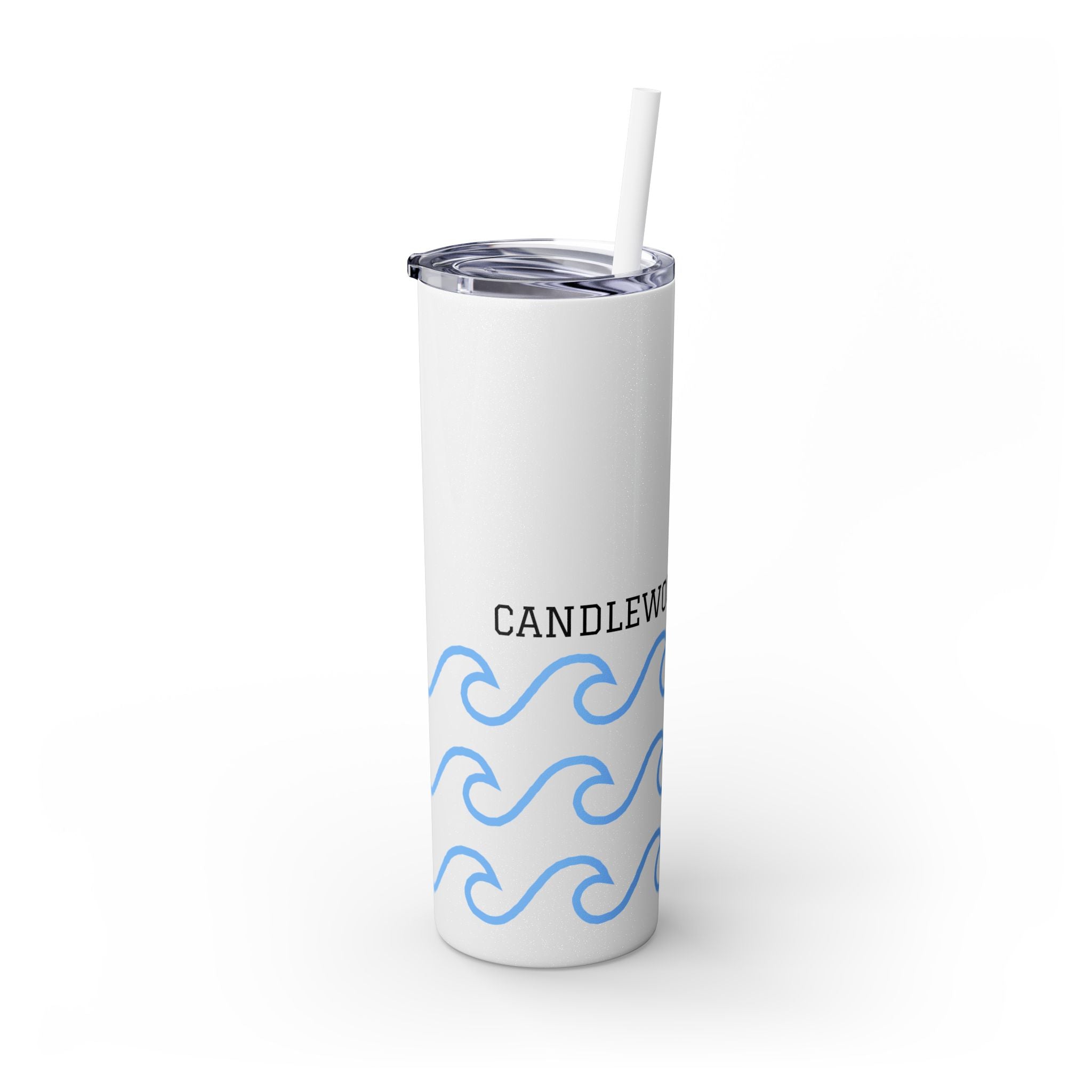 Personalized Skinny Tumbler with Straw - Coastal Waves Design, 20oz