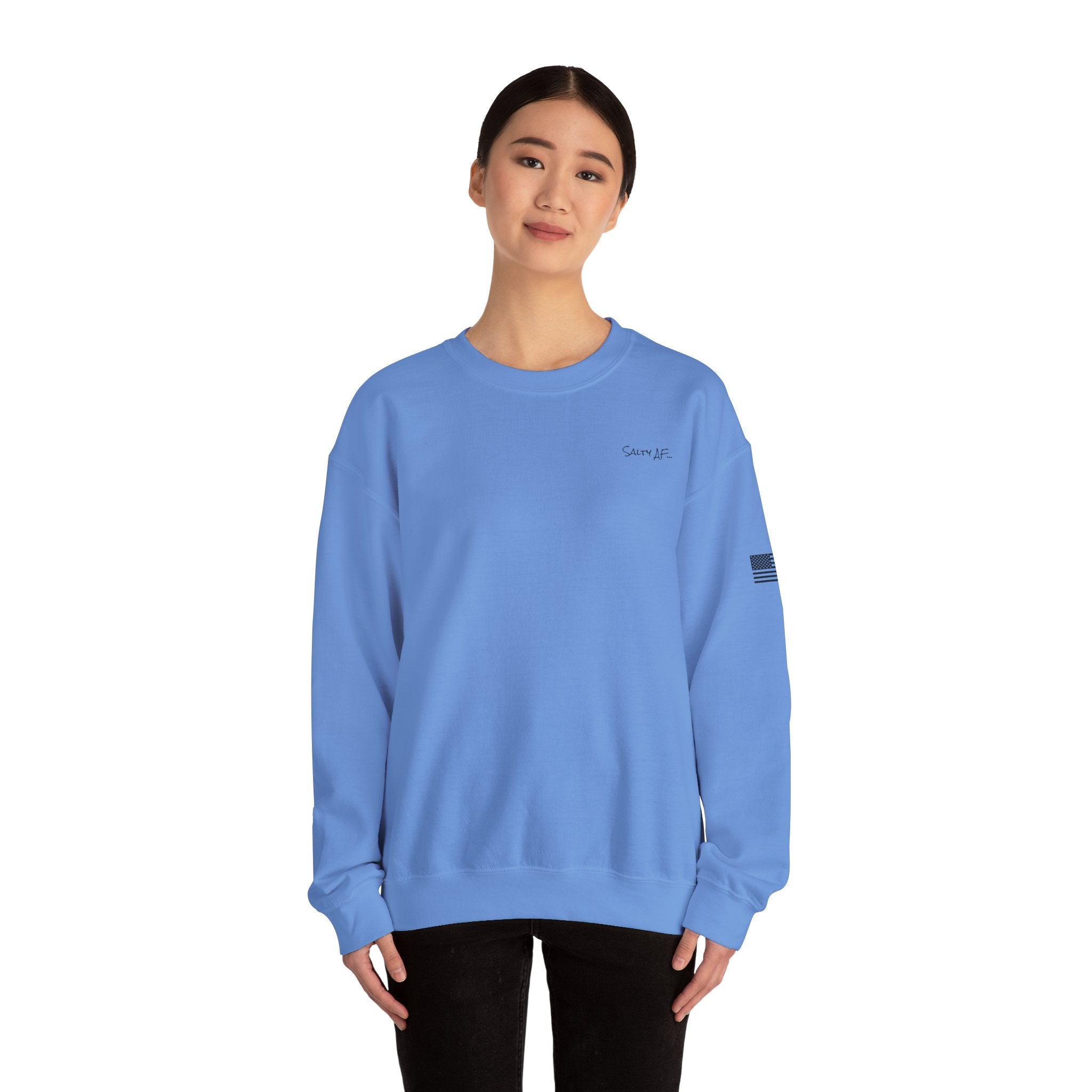 Adult- "Salty AF" (Front) "Old Lyme New Tan" (Back)- with Flag -Unisex Crewneck