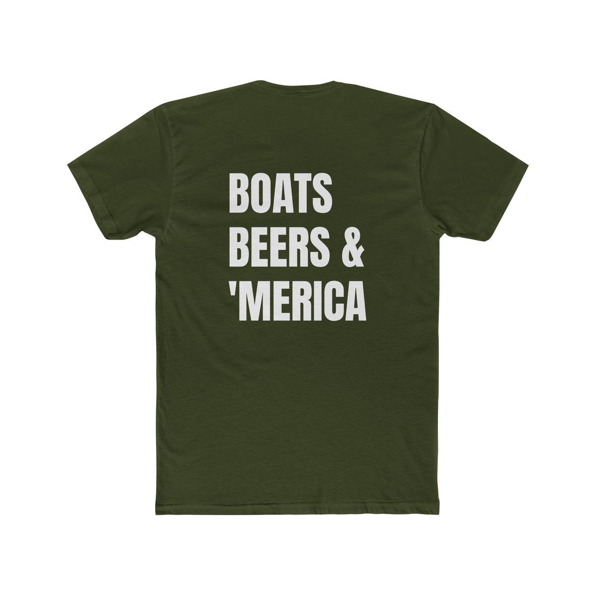 "Boats, Beers & 'Merica"-In White Writing- Patriotic Unisex Cotton Crew Tee - Perfect for BBQs, Fourth of July-Independence Day, Gifts, Boating, Casual Wear