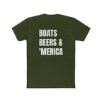 "Boats, Beers & 'Merica"-In White Writing- Patriotic Unisex Cotton Crew Tee - Perfect for BBQs, Fourth of July-Independence Day, Gifts, Boating, Casual Wear