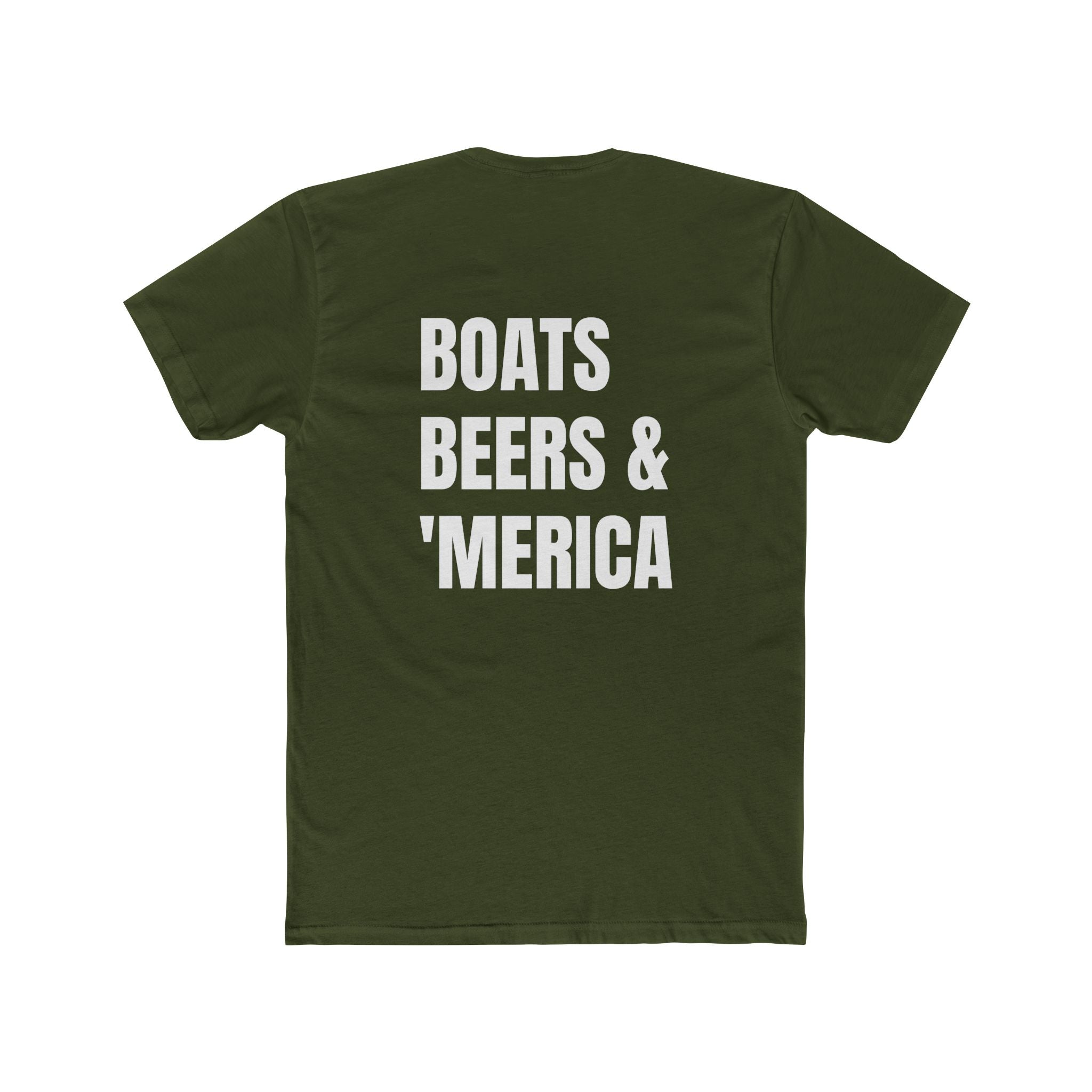 "Boats, Beers & 'Merica"-In White Writing- Patriotic Unisex Cotton Crew Tee - Perfect for BBQs, Fourth of July-Independence Day, Gifts, Boating, Casual Wear
