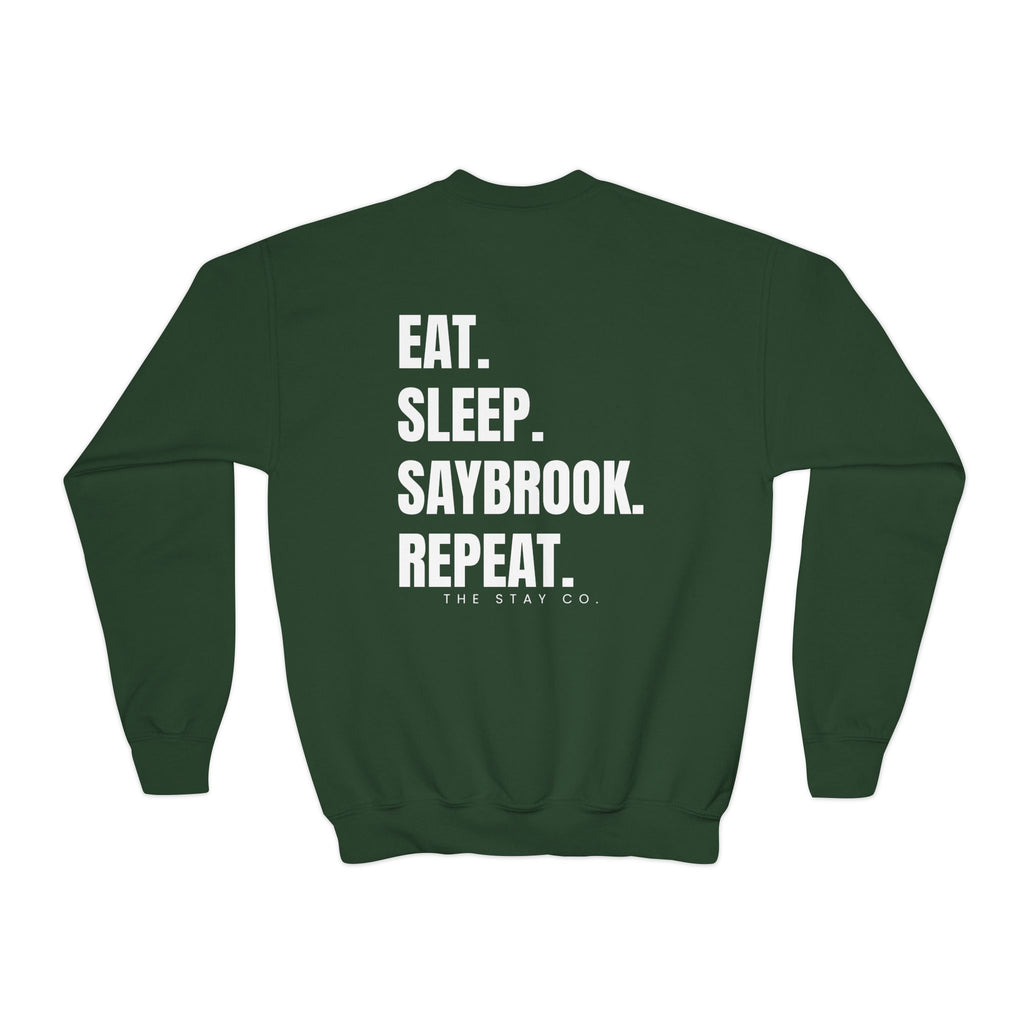 Youth-(XS-XL) Crewneck-Saybrook Association Logo On Front- "EAT. SLEEP. SAYBROOK. REPEAT." On Back