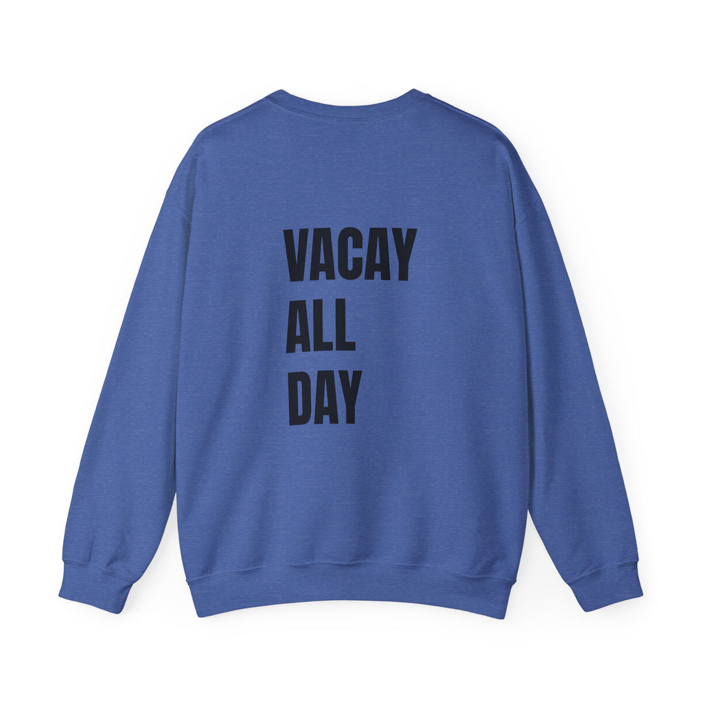 Adult- Teacher Crew Neck " Summer Time" (Front)  "Vacay All Day" (Back) -Crewneck Sweatshirt, Cozy Fall Apparel, Unisex Gift, Casual Style, September Vibes, Seasonal Fashion