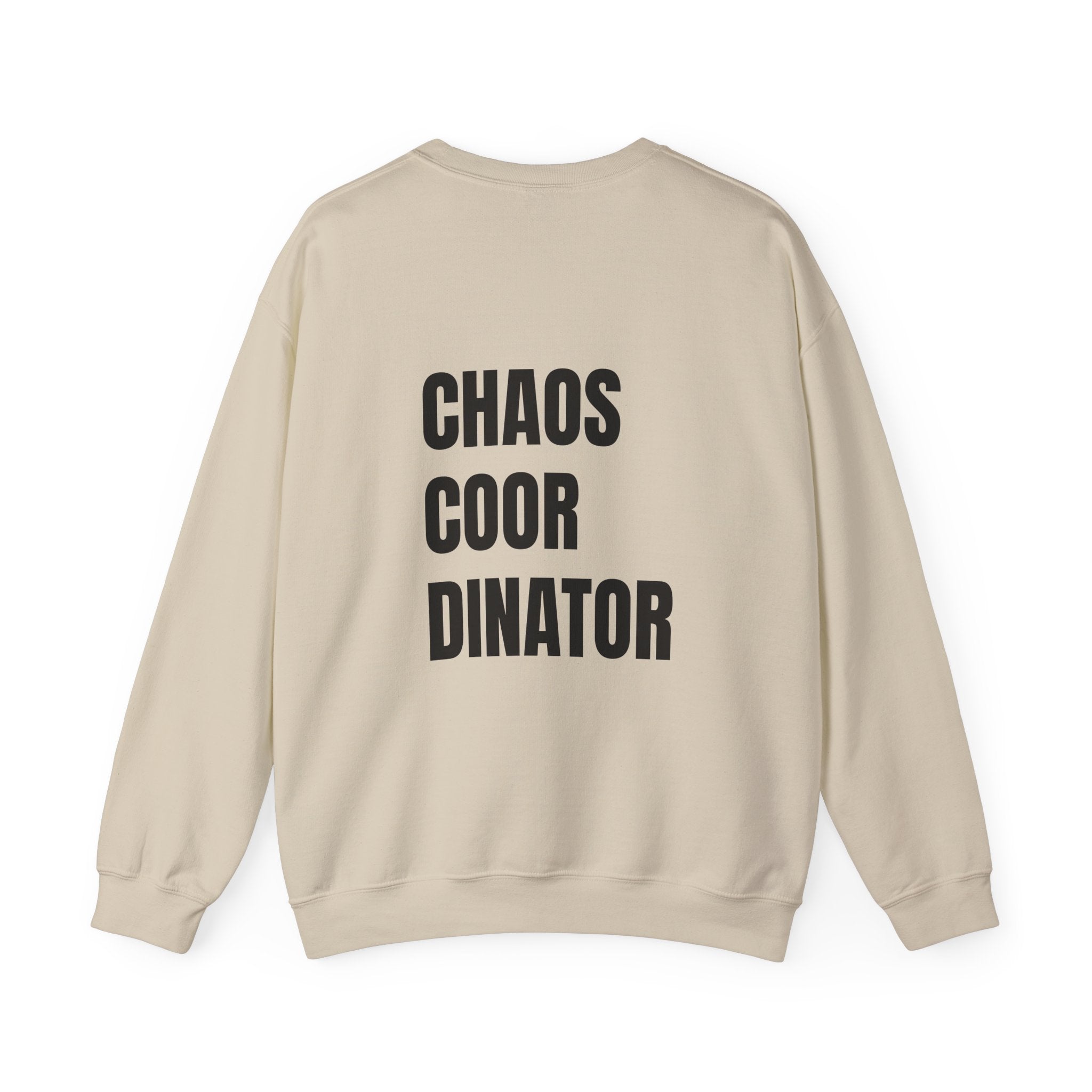 Adult- Teacher Crew Neck "Fueled by Caffeine" (Front) - "Chaos Coordinator"- (Back) Crewneck Sweatshirt, Cozy Fall Apparel, Unisex Gift, Casual Style, September Vibes, Seasonal Fashion