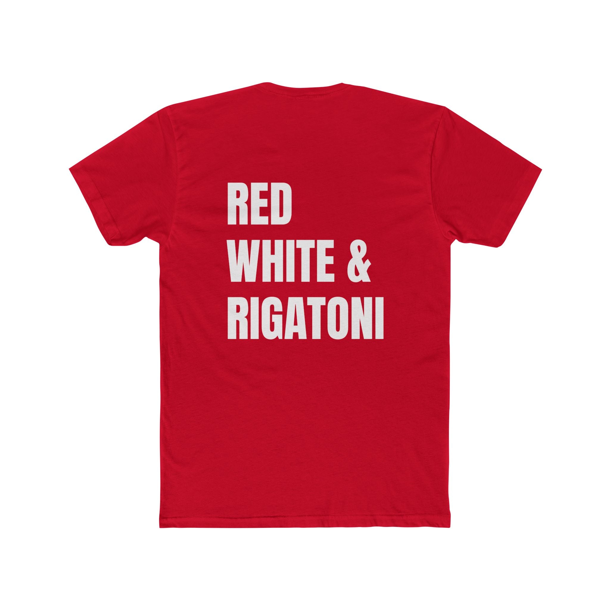 Adult- "Red White & Rigatoni" -In White Writing