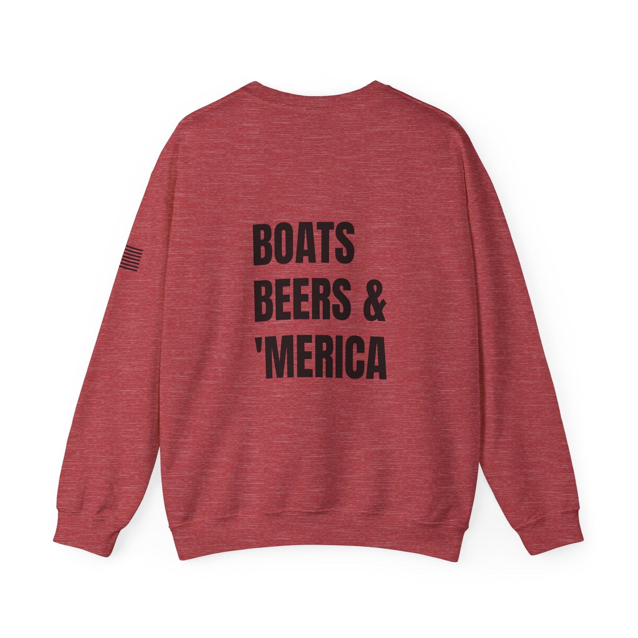 Adult- "'Merica" (Front) "Boats Beers & America" (Back)- Unisex Crewneck Sweatshirt, Fourth of July, Summer Boat Days