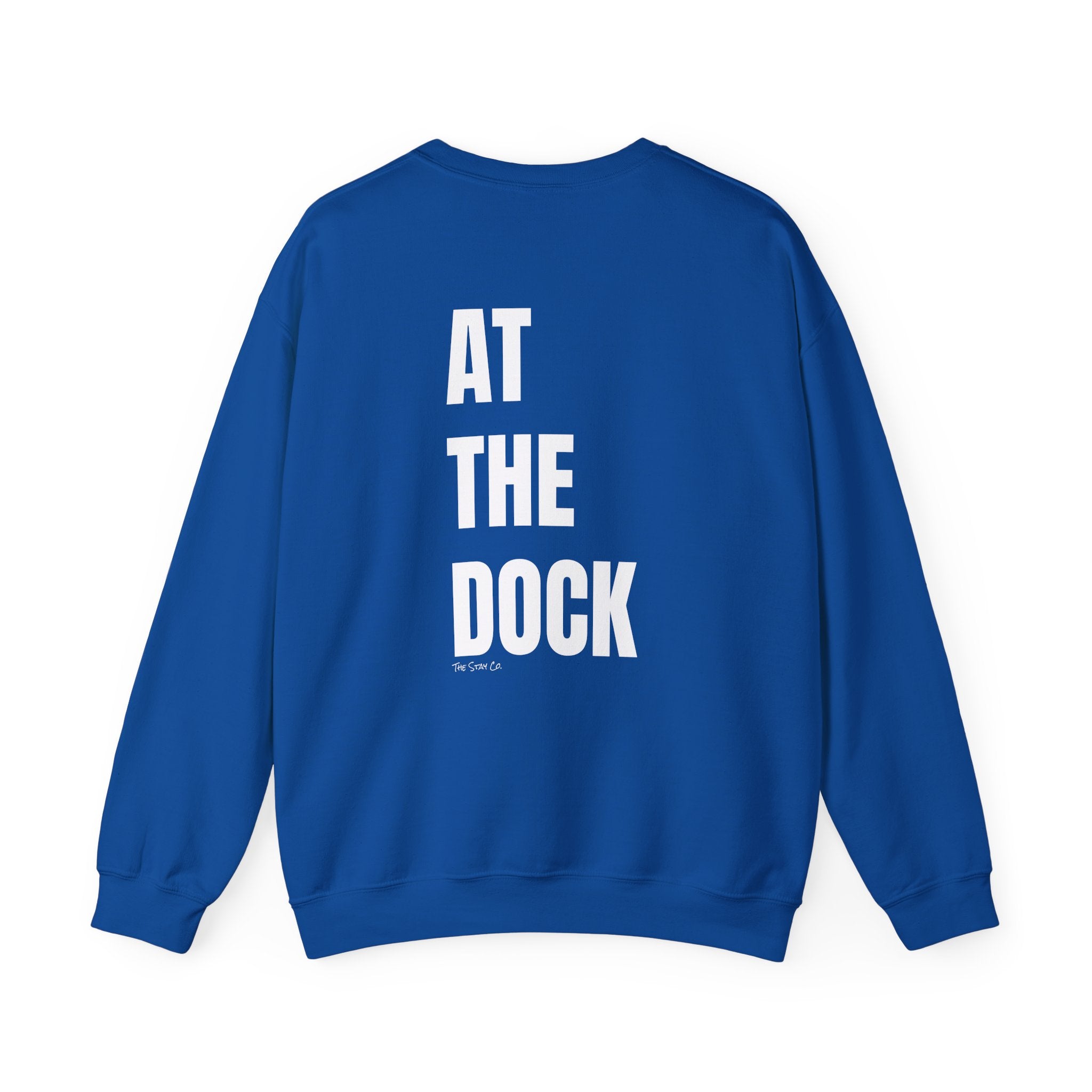 Adult- "Catch me" (Front) - "At The Dock" (Back) -White Writing -Unisex Crewneck Sweatshirt