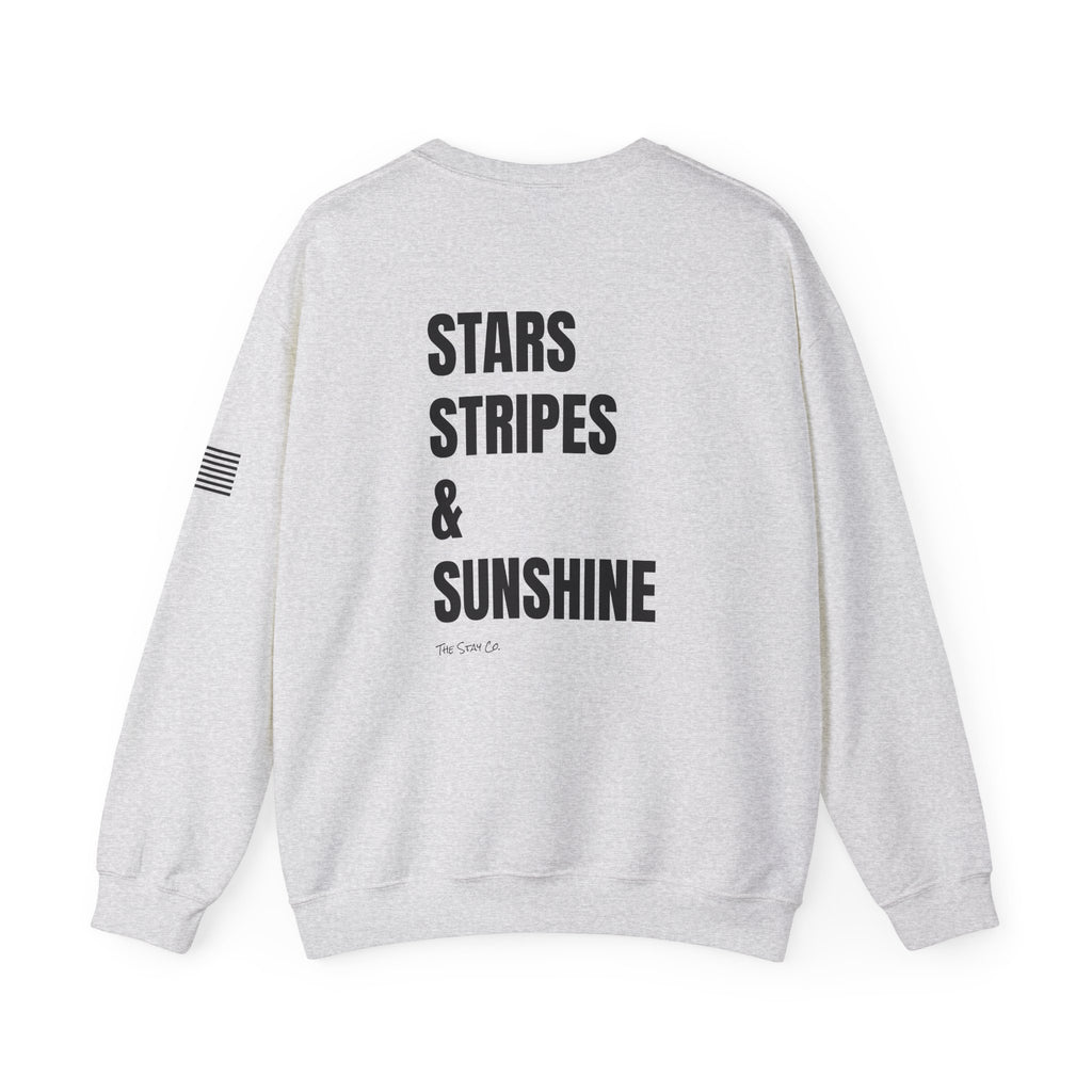 Adult- 'Merica (Front) Stars, Stripes & Sunshine (Back)- Unisex Crewneck Sweatshirt, Fourth of July, Summer Fun, Boat Days