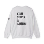 Adult- 'Merica (Front) Stars, Stripes & Sunshine (Back)- Unisex Crewneck Sweatshirt, Fourth of July, Summer Fun, Boat Days