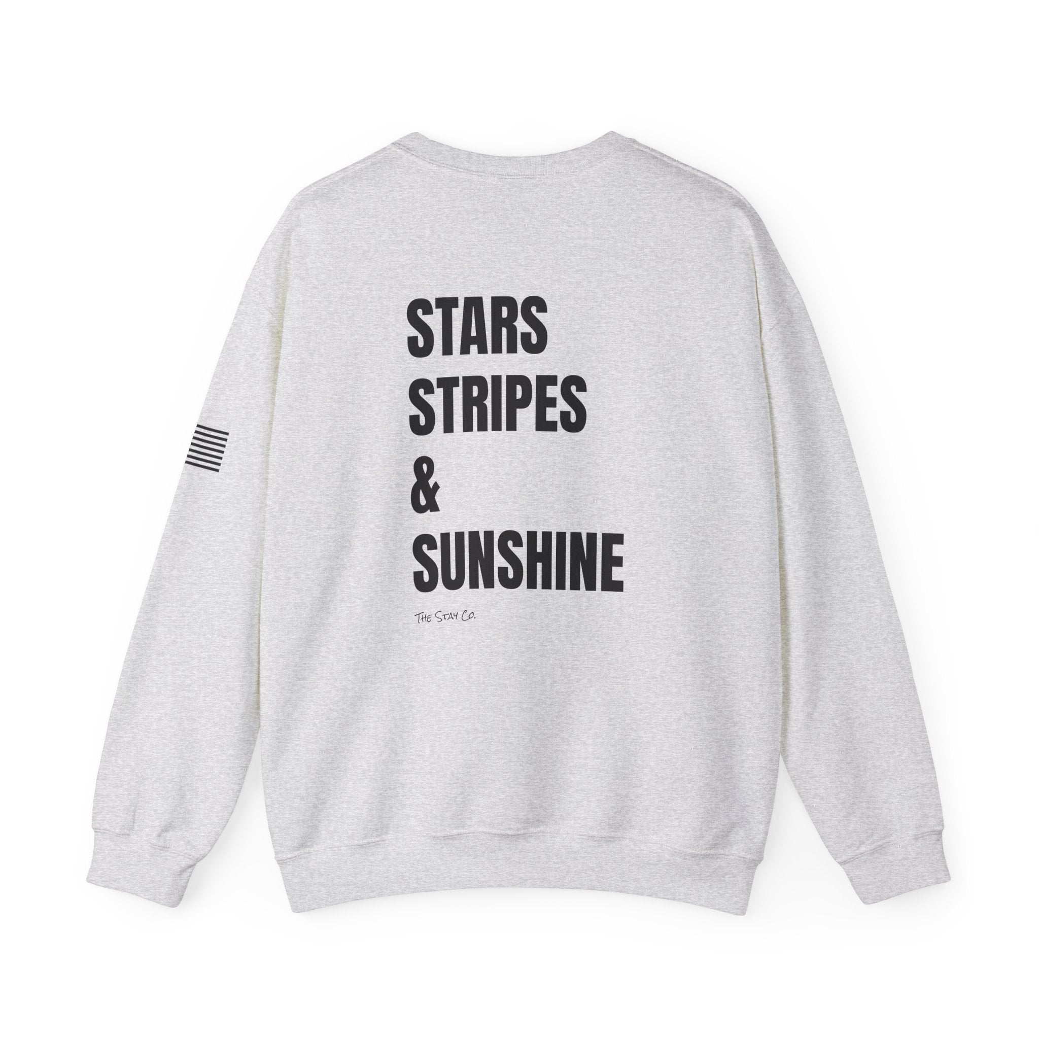 Adult- 'Merica (Front) Stars, Stripes & Sunshine (Back)- Unisex Crewneck Sweatshirt, Fourth of July, Summer Fun, Boat Days