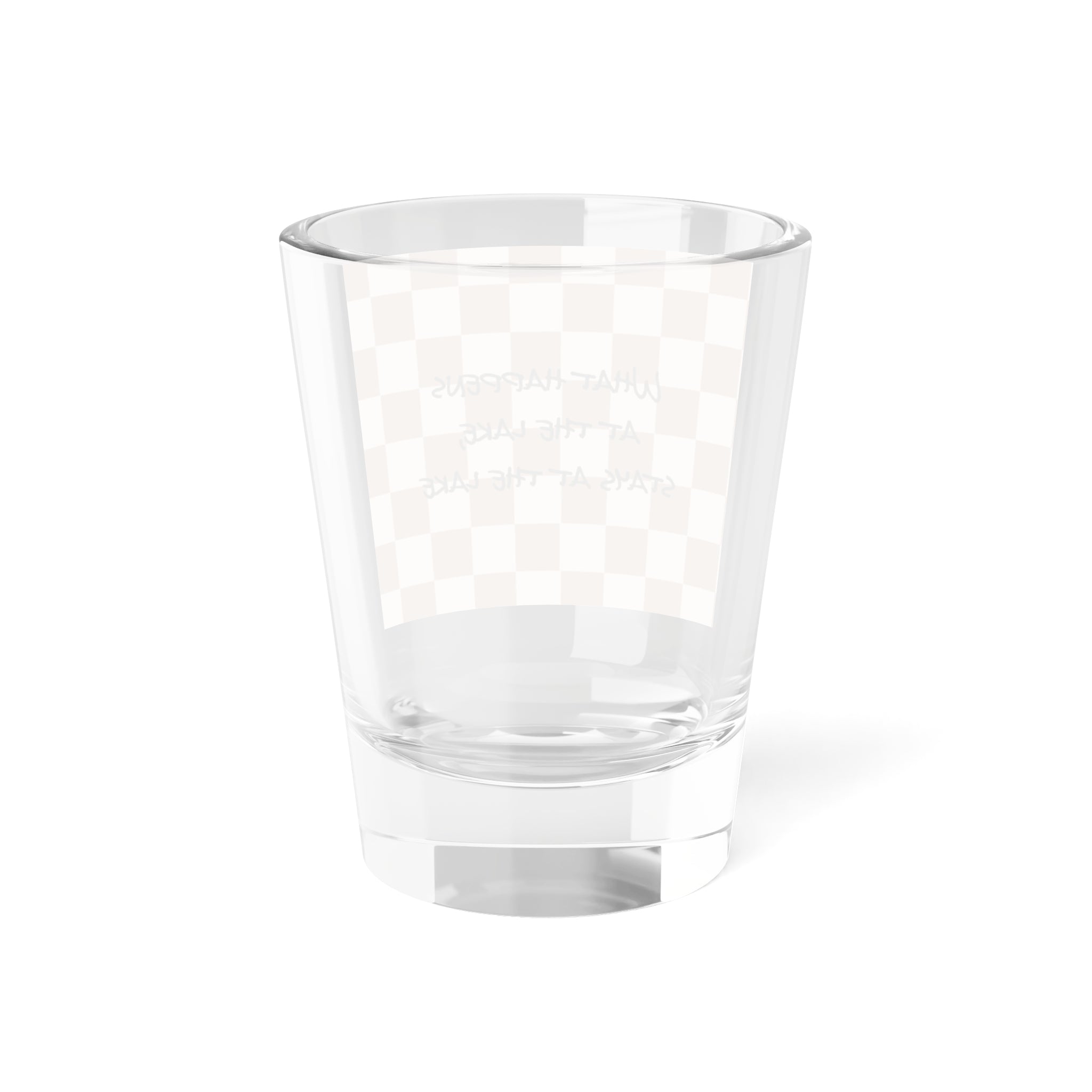“What happens at the lake, stays at the lake”-Lake Getaway Shot Glass – 5oz Glass with Wavy Design & Fun Quote
