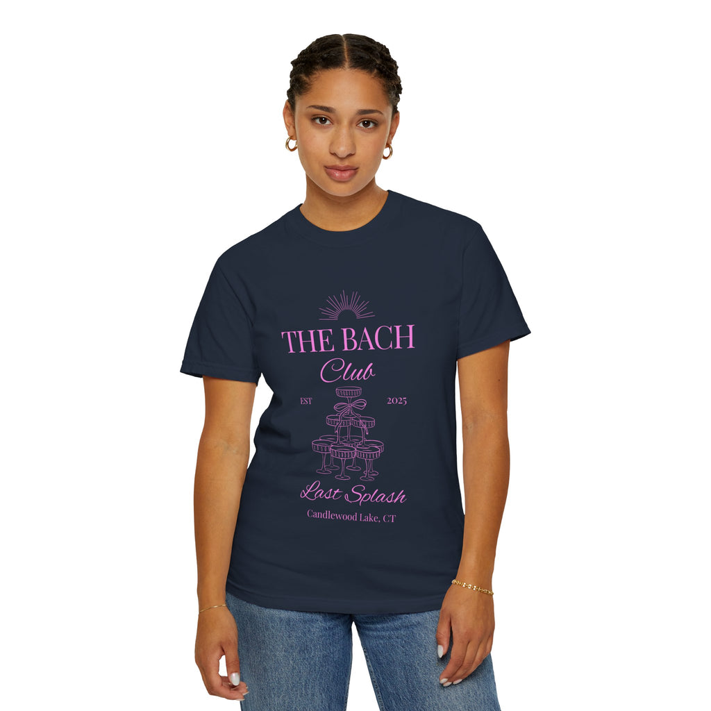 Matching "The Bach Club -Last Splash- Candlewood Lake" -T-Shirt in Pink Writing- Choose a Color- Perfect for Bachelorette and Wedding Parties- Unisex Vacation Top, Sailor Humor Apparel