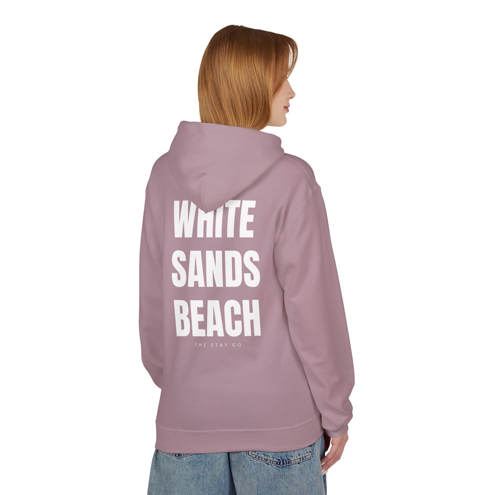 Adult- "Out Of Office" (Front) "White Sands Beach" (Back) - White Writing Hoodie