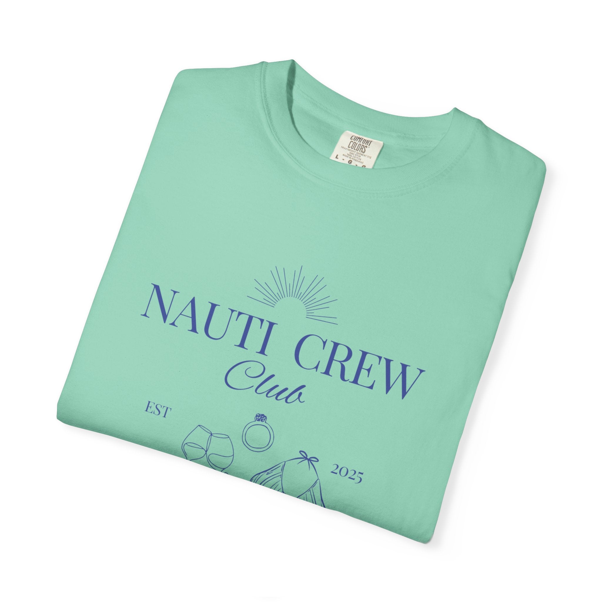 Matching shirt- "Nauti Crew-Best Mates" T-shirt, Unisex Garment-Dyed Tee for Bachelorette and Wedding Parties by the Lake-Perfect for Summer Vacations, Boating Trips, Family Gatherings