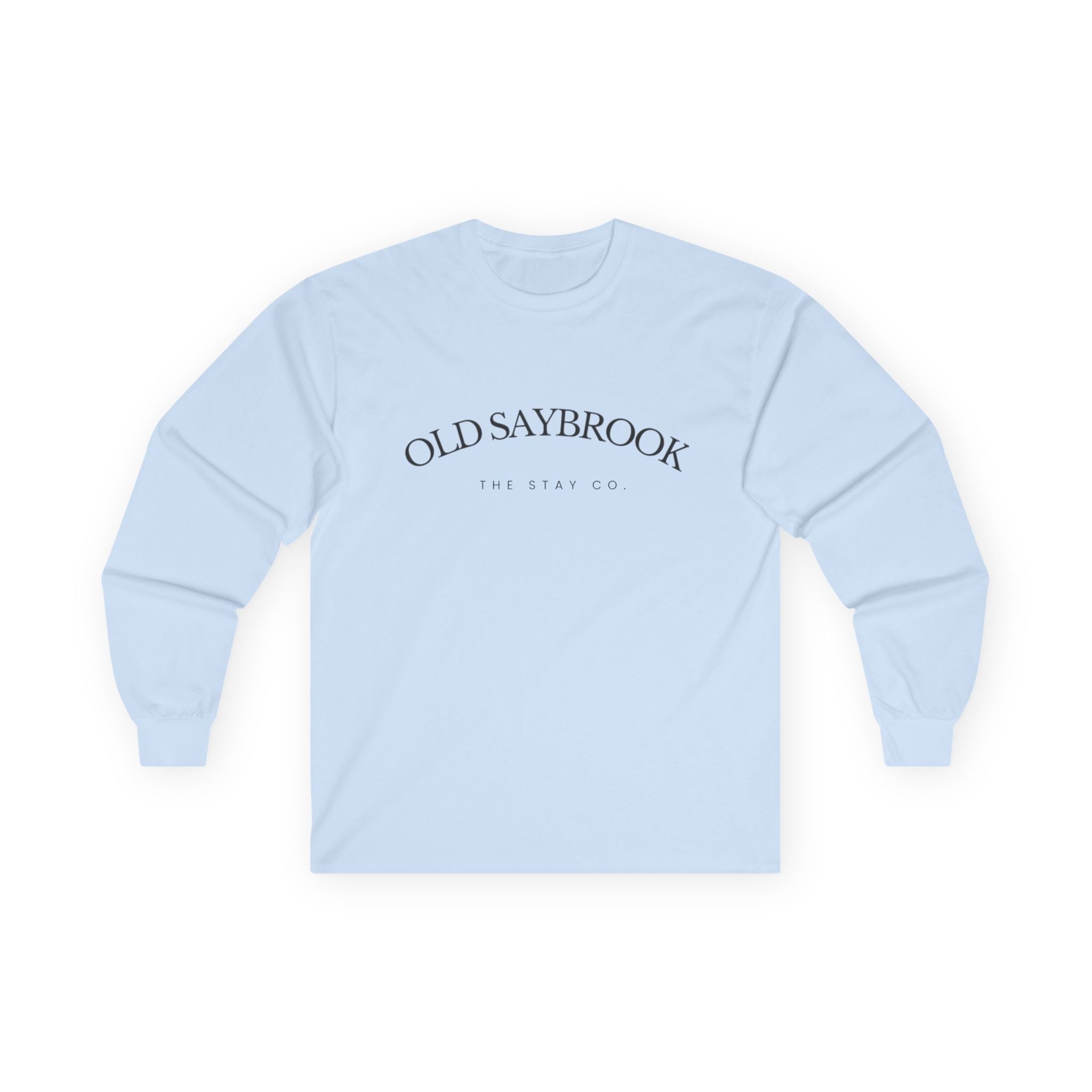 Old Saybrook Long Sleeve Tee With Light House on Back- Black Writing