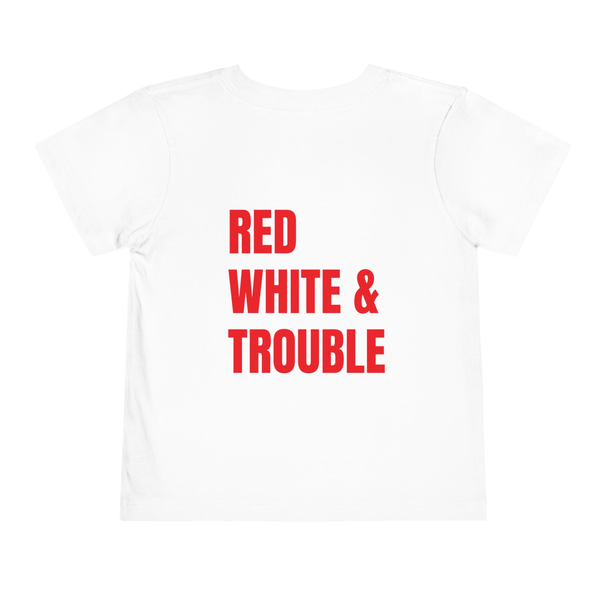 Toddler Short Sleeve - "Red, White & Trouble" (Back) "'Merica" (On Front) , Perfect for Patriotic Celebrations, Kids' Summer Outfit, Fun Playdates, Gifts