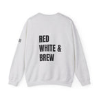 Adult- "'Merica" (Front) "Red White & Brew" (Back)- Unisex Crewneck Sweatshirt, Fourth of July, Summer Fun, Boat Days