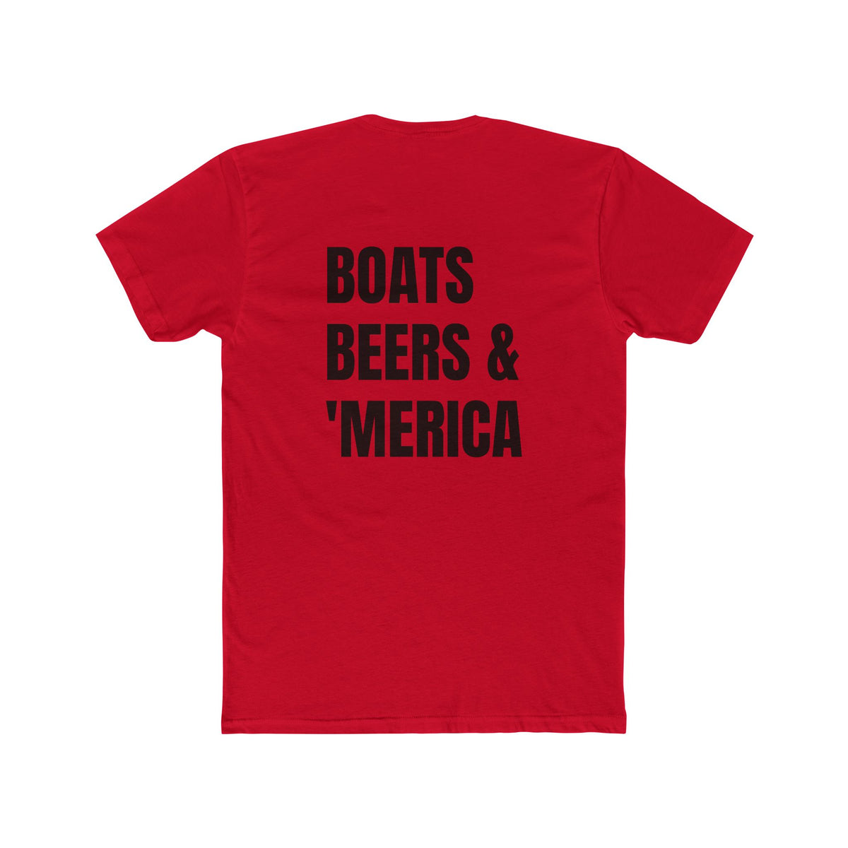 "Boats, Beers & 'Merica"-In Black Writing Patriotic Unisex Cotton Crew Tee - Perfect for BBQs, Fourth of July-Independence Day, Gifts, Boating, Casual Wear