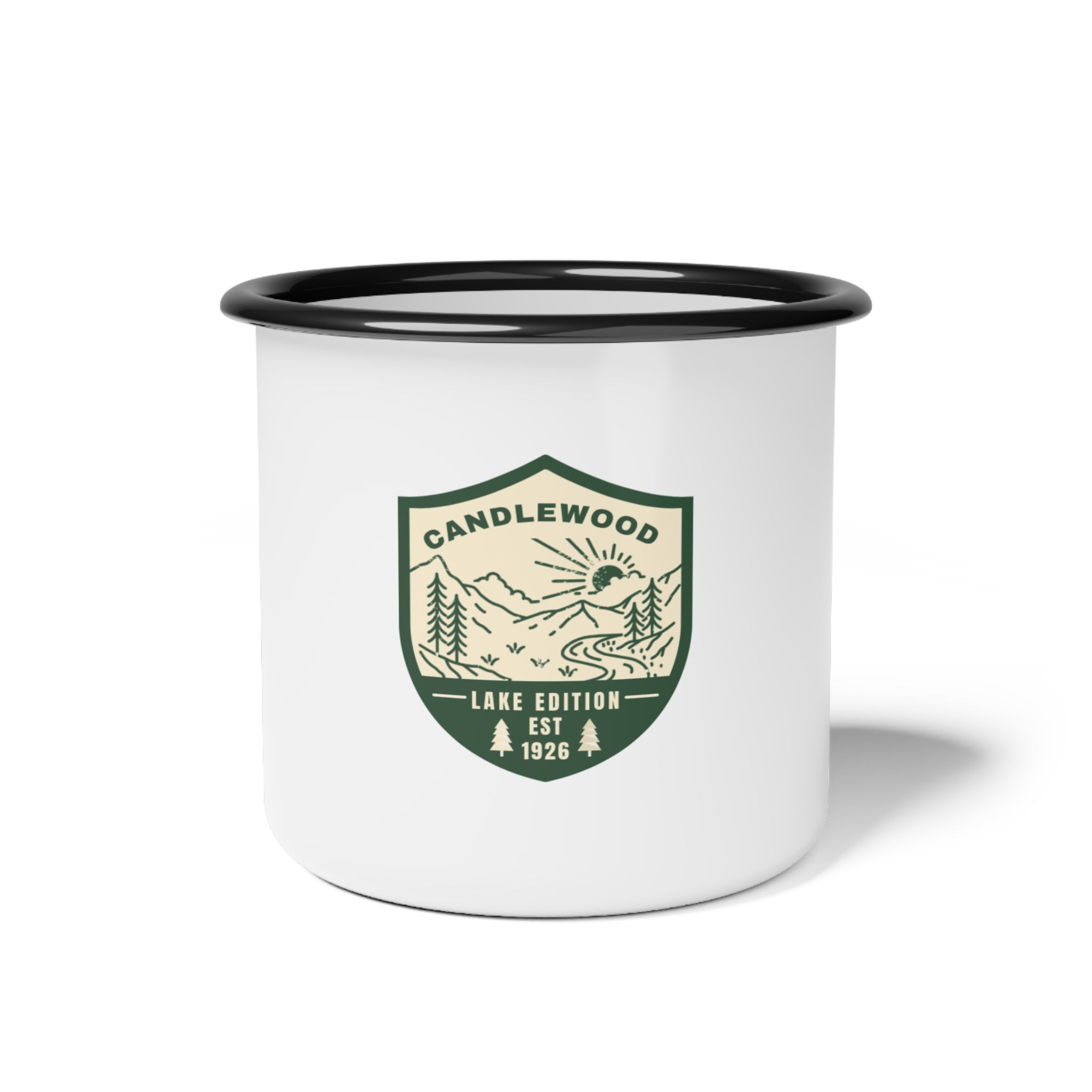 Candlewood Lake-Camping Enamel Mug, Vintage Camp Cup, Outdoor Adventure Drinkware, Gift for Nature Lovers, Hiking Coffee Mug, Cozy Campfire Essentials