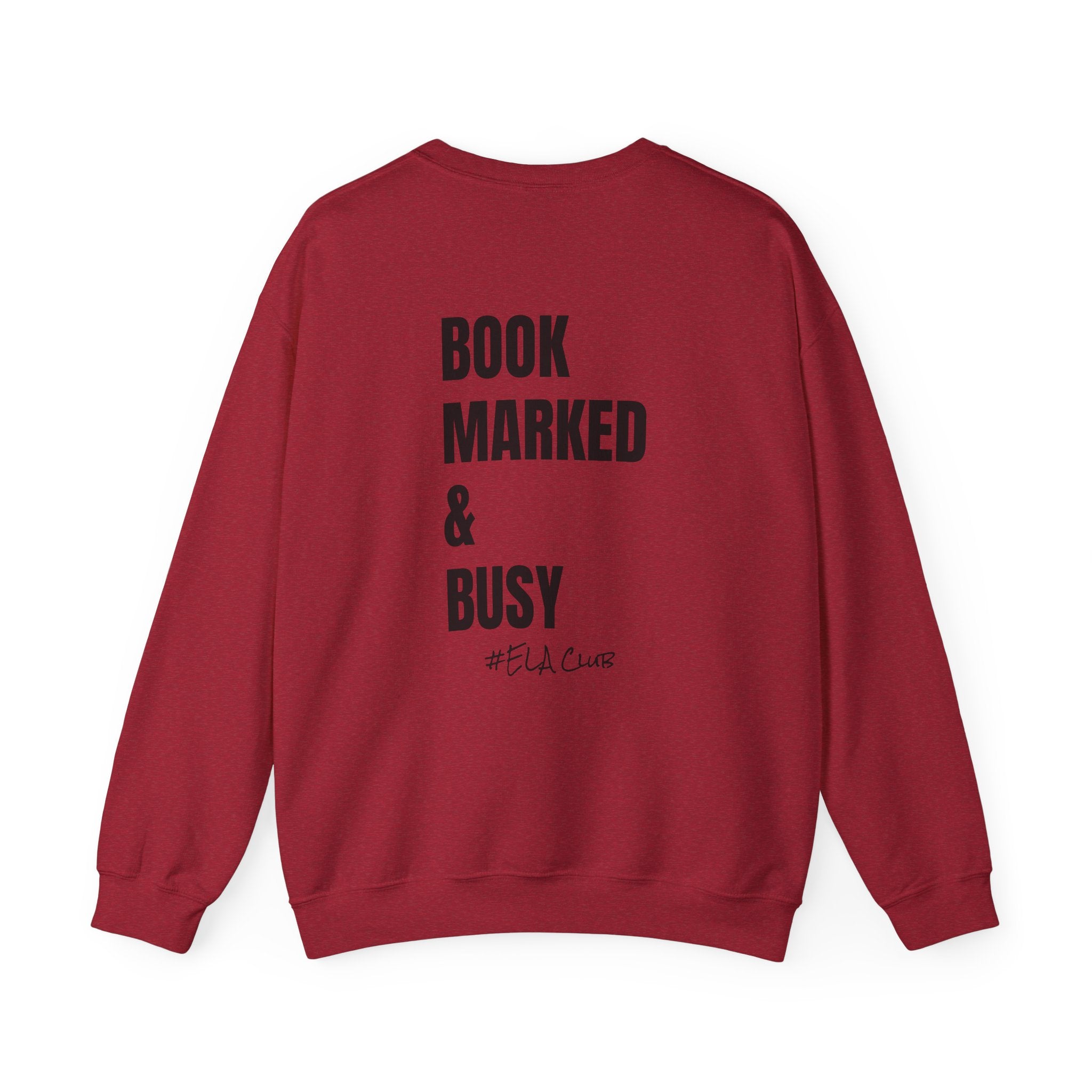 Adult-ELA Teacher Crew Neck " Grammer Guru" (Front)  "Bookmarked & Busy #ELA Club" (Back) -Crewneck Sweatshirt, Cozy Fall Apparel, Unisex Gift, Casual Style, September Vibes, Seasonal Fashion