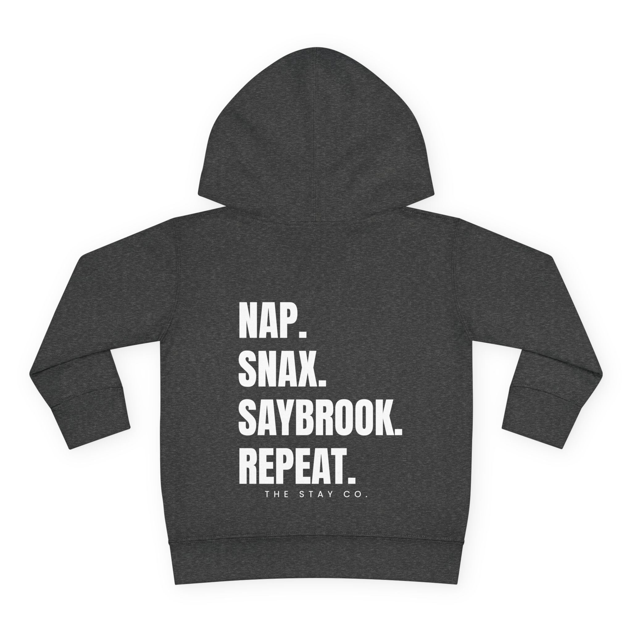 Toddler Hoodie- Saybrook Manor Association Logo on Front - "NAP. SNAX. SAYBROOK. REPEAT."