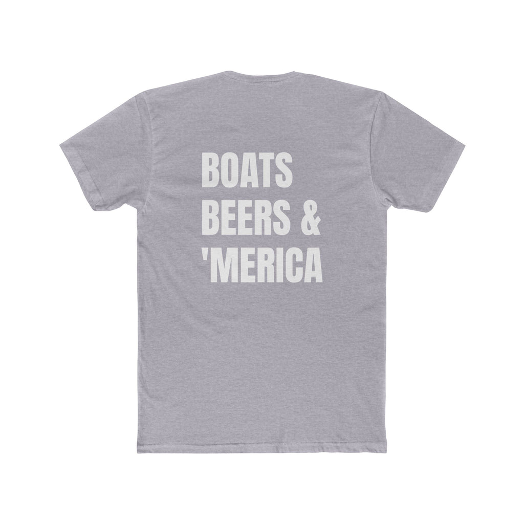 "Boats, Beers & 'Merica"-In White Writing- Patriotic Unisex Cotton Crew Tee - Perfect for BBQs, Fourth of July-Independence Day, Gifts, Boating, Casual Wear