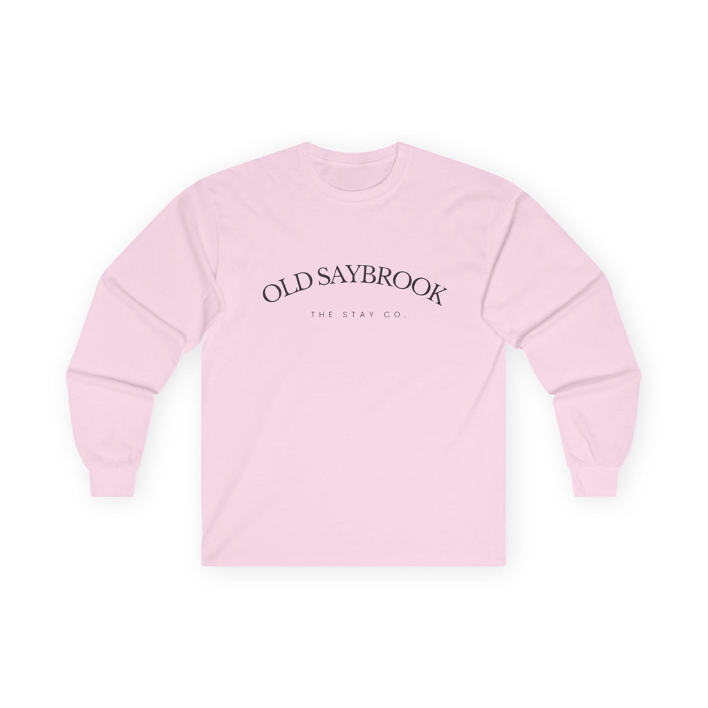 Old Saybrook Long Sleeve Tee With Light House on Back- Black Writing