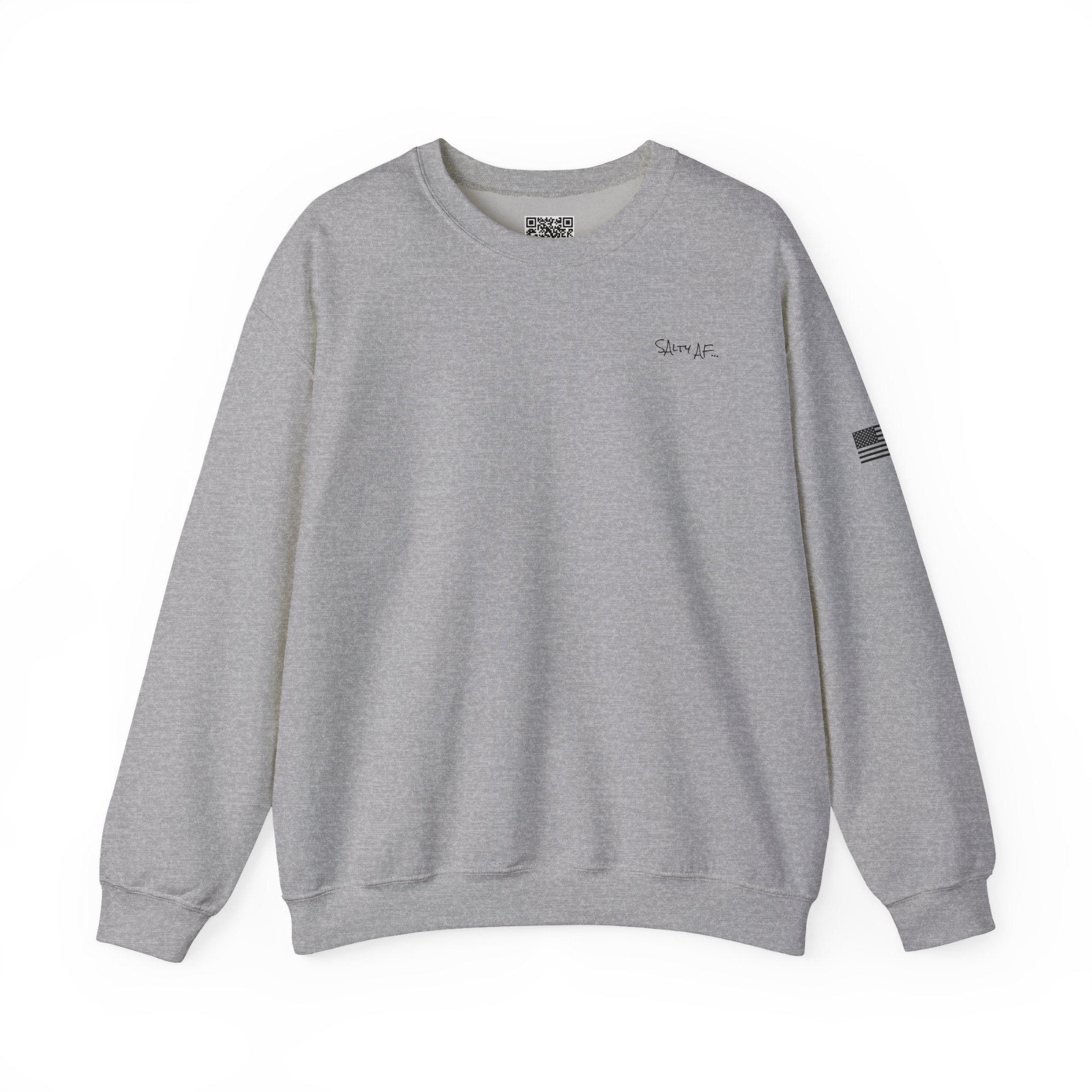 Adult- "Salty AF..." (Front) "White Sands Beach -Old Lyme, CT" (Back) With Flag on Sleeve- Unisex Crewneck