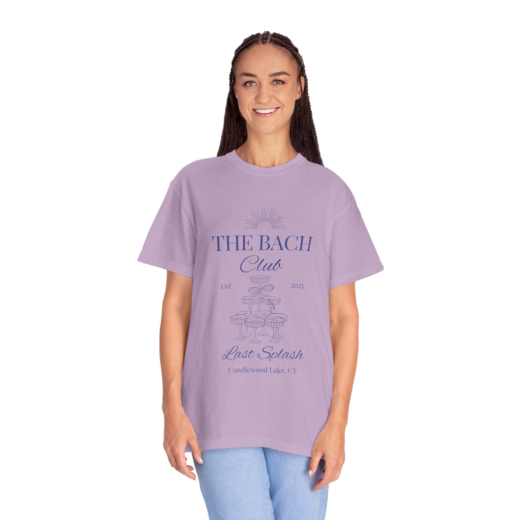 Matching "The Bach Club -Last Splash- Candlewood Lake" -T-Shirt in Blue Writing-Choose a Color-  Perfect for Bachelorette and Wedding Parties- Unisex Vacation Top, Sailor Humor Apparel