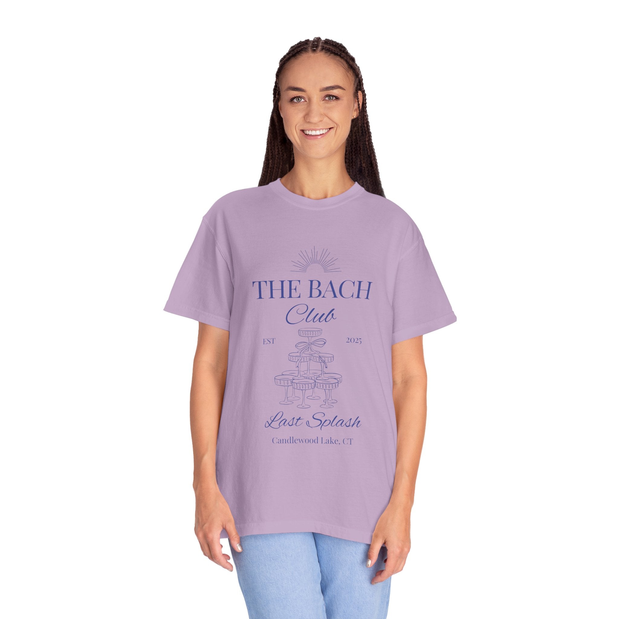Matching "The Bach Club -Last Splash- Candlewood Lake" -T-Shirt in Blue Writing-Choose a Color-  Perfect for Bachelorette and Wedding Parties- Unisex Vacation Top, Sailor Humor Apparel