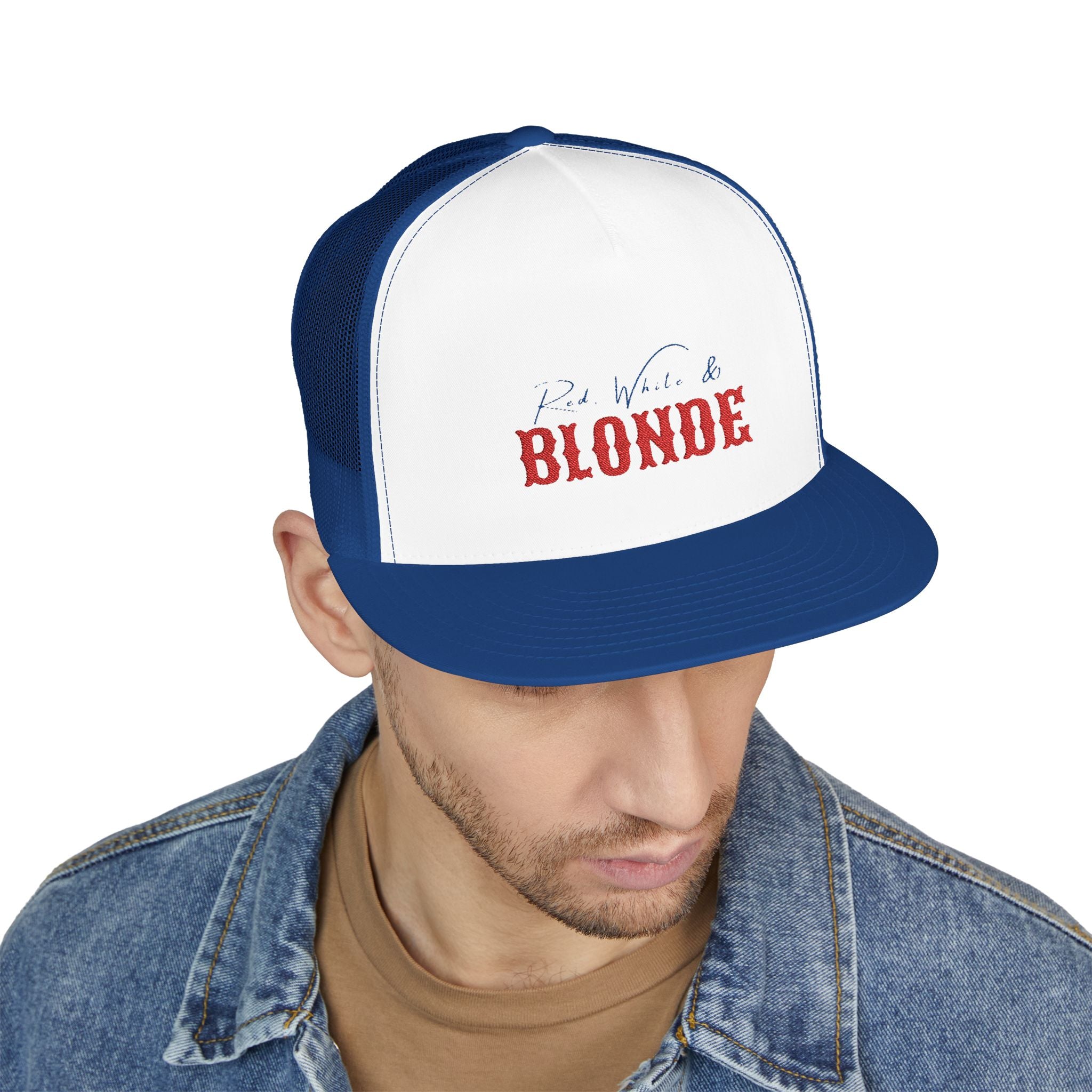 "Red, White & Blonde" -Stylish 5 Panel Trucker Cap with Embroidery, Perfect for Casual Outfits, Summer Festivals, Gifts for Friends, Birthday Parties, [...]
