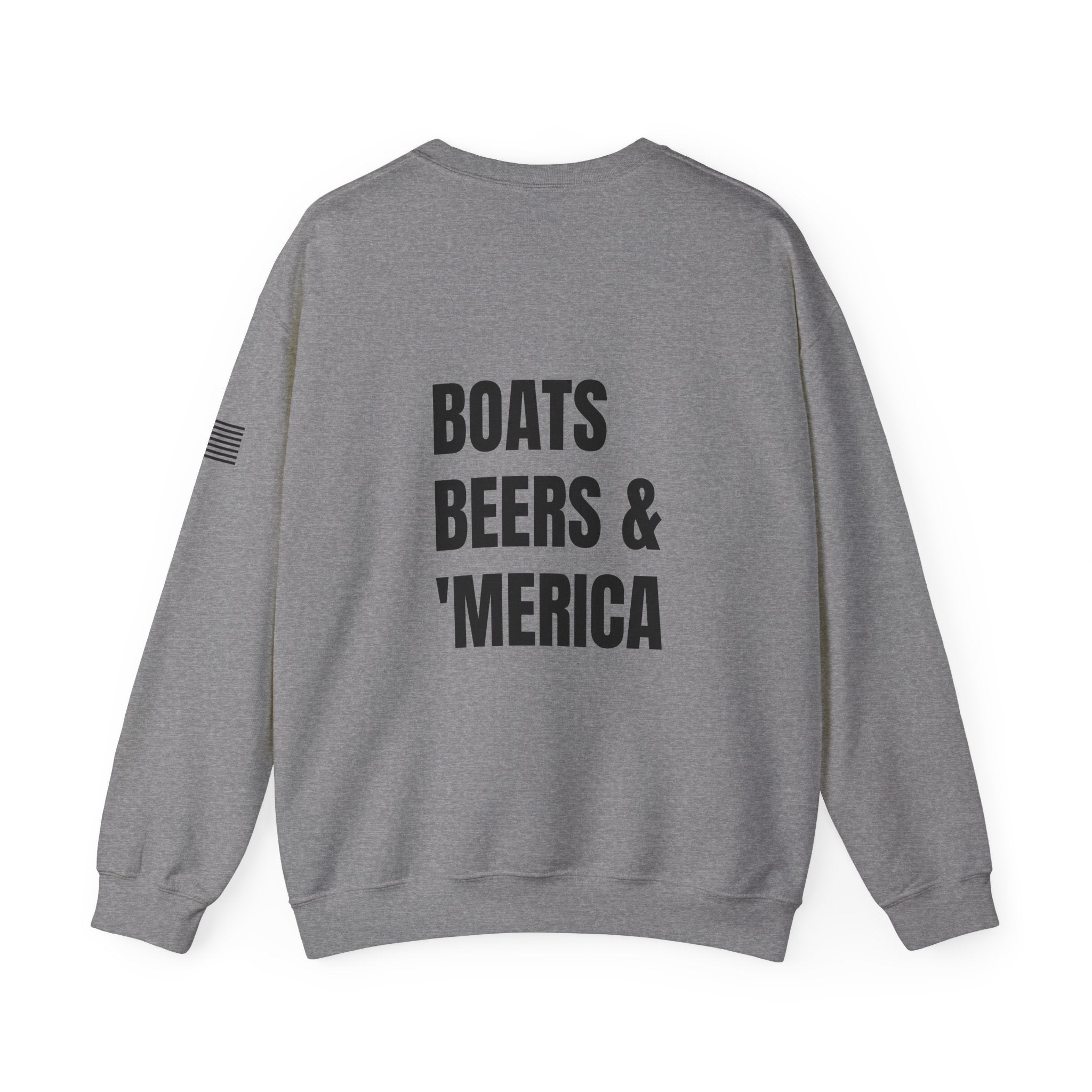Adult- "'Merica" (Front) "Boats Beers & America" (Back)- Unisex Crewneck Sweatshirt, Fourth of July, Summer Boat Days