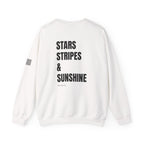 Adult- 'Merica (Front) Stars, Stripes & Sunshine (Back)- Unisex Crewneck Sweatshirt, Fourth of July, Summer Fun, Boat Days