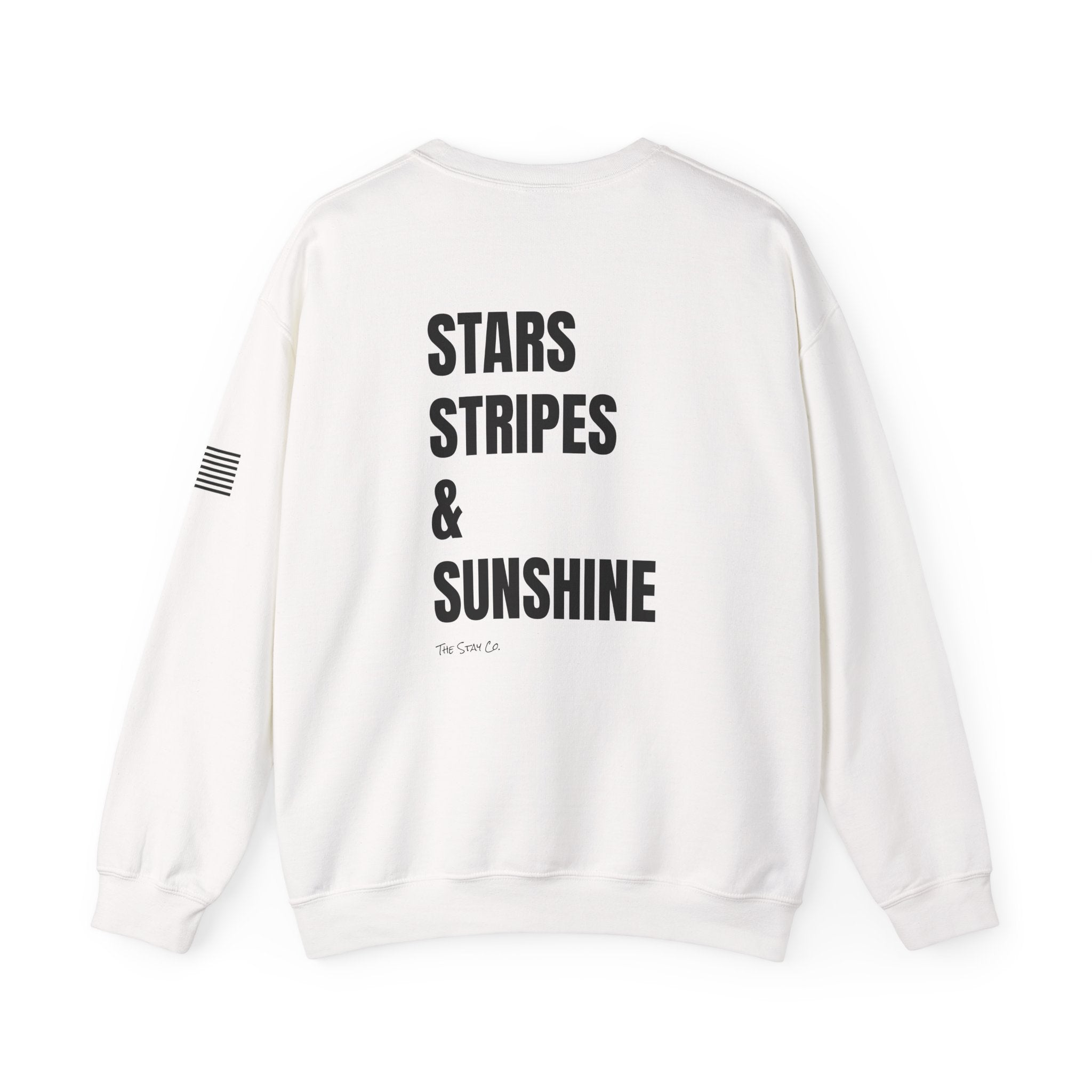Adult- 'Merica (Front) Stars, Stripes & Sunshine (Back)- Unisex Crewneck Sweatshirt, Fourth of July, Summer Fun, Boat Days
