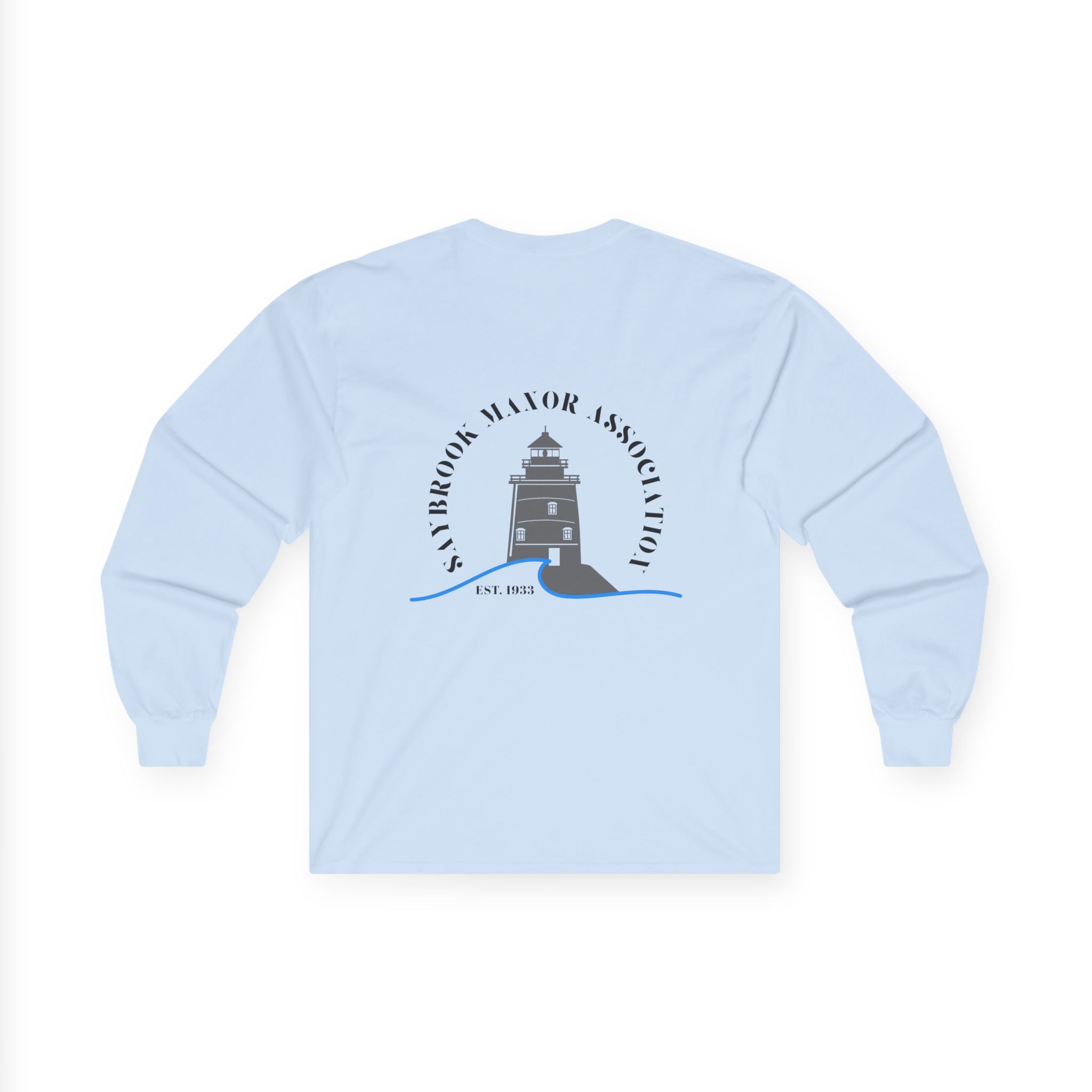 Old Saybrook Long Sleeve Tee With Light House on Back- Black Writing