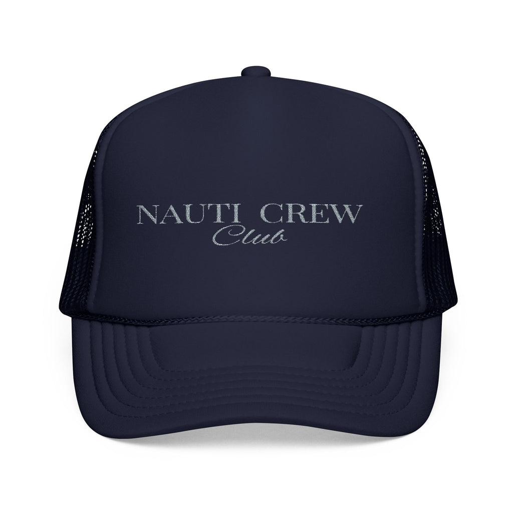 Matching "Nauti Crew club"- Embroidered Foam Trucker Hat, Nautical Gift, Summer Style Cap, Beach Party Accessory, Fishing Hat