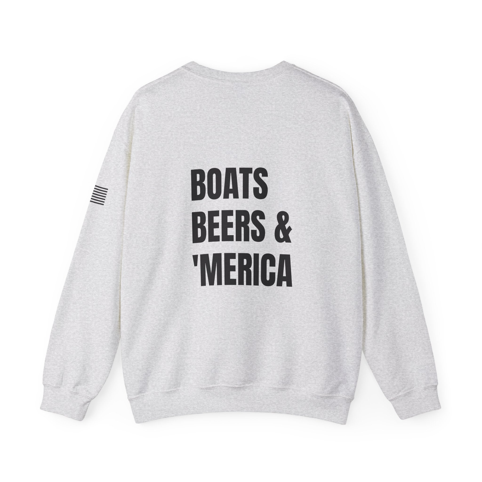 Adult- "'Merica" (Front) "Boats Beers & America" (Back)- Unisex Crewneck Sweatshirt, Fourth of July, Summer Boat Days