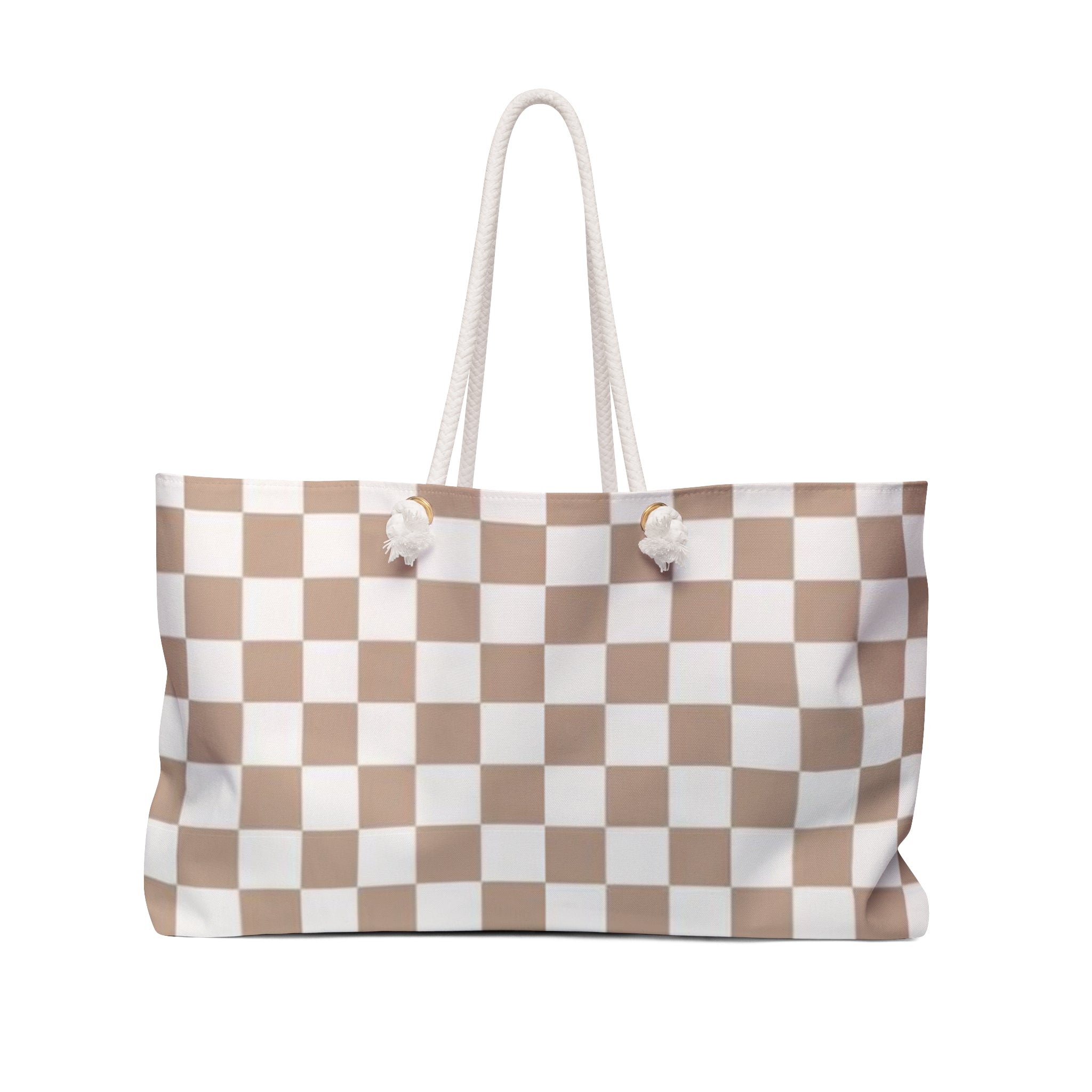 Chic Checkered Weekender Bag | Stylish Travel Tote- Beige Checkered for Weekend Getaways, Gym, Beach, and Daily Errands