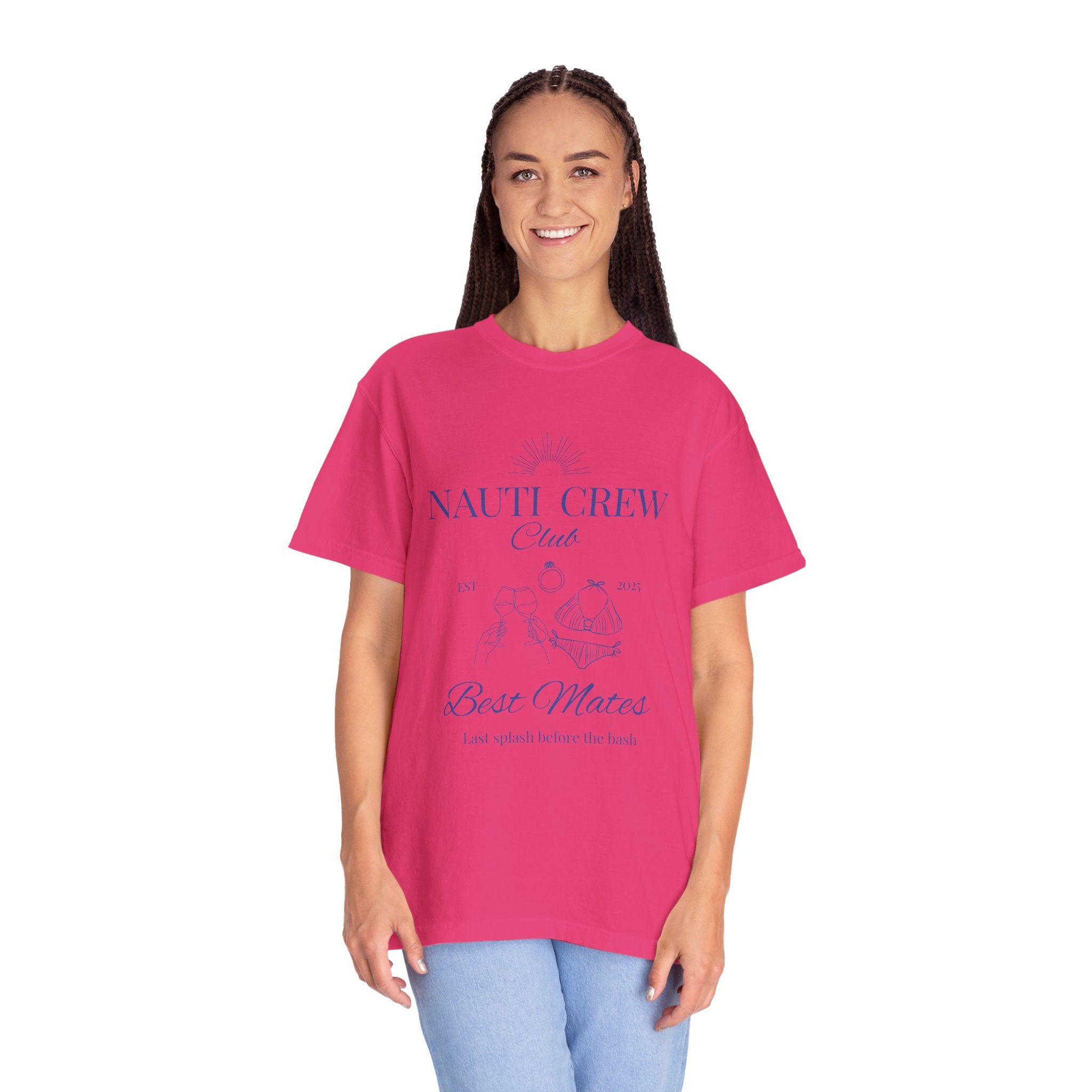 Matching shirt- "Nauti Crew-Best Mates" T-shirt, Unisex Garment-Dyed Tee for Bachelorette and Wedding Parties by the Lake-Perfect for Summer Vacations, Boating Trips, Family Gatherings