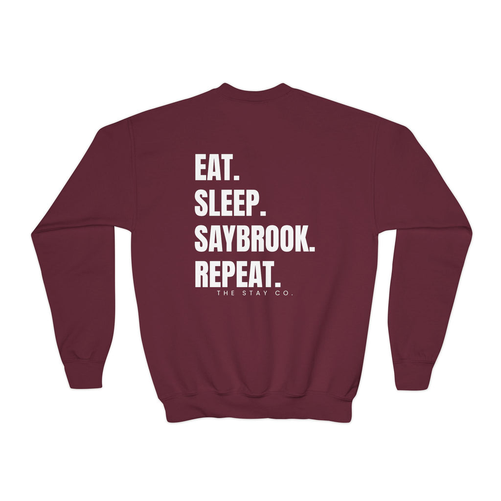 Youth-(XS-XL) Crewneck-Saybrook Association Logo On Front- "EAT. SLEEP. SAYBROOK. REPEAT." On Back