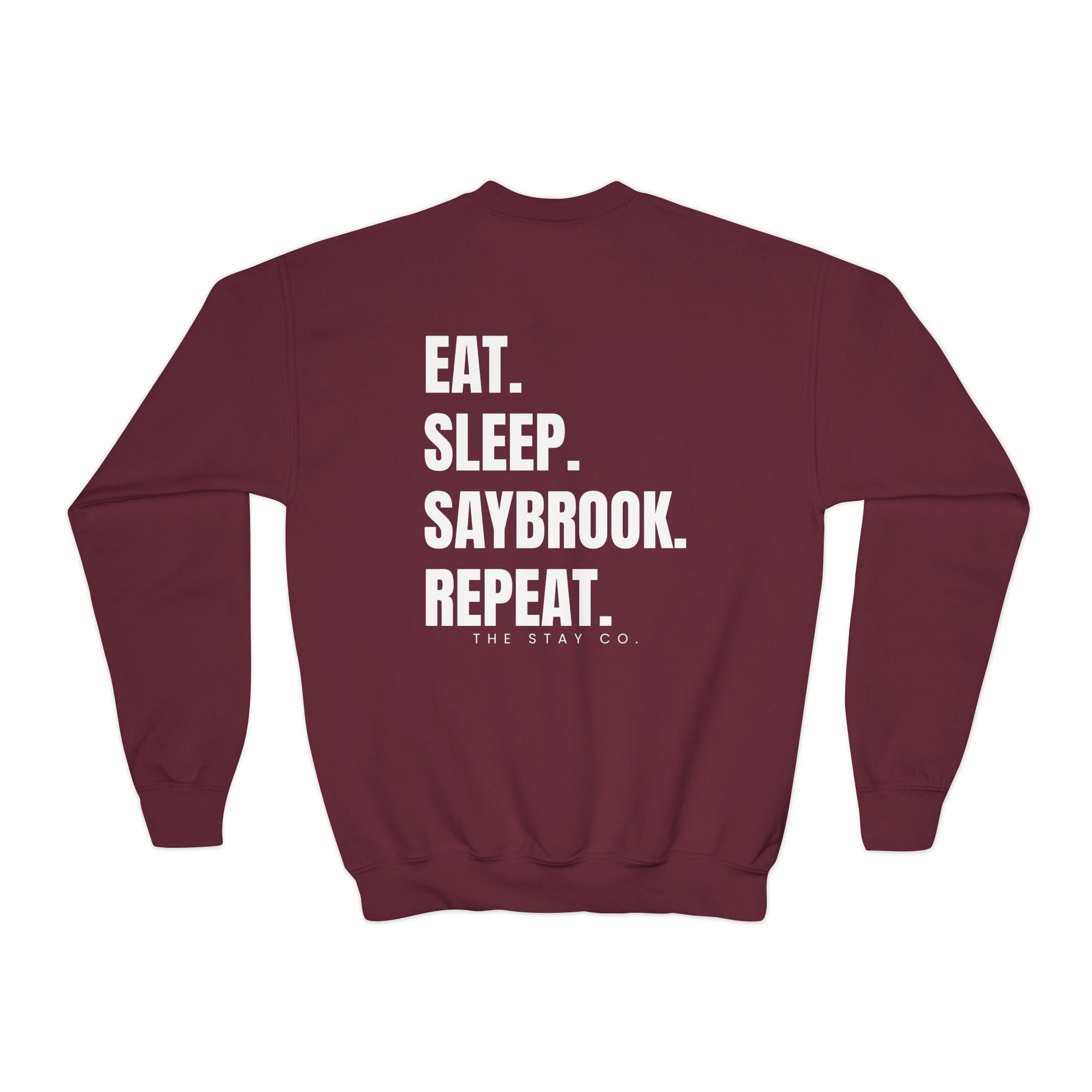 Youth-(XS-XL) Crewneck-Saybrook Association Logo On Front- "EAT. SLEEP. SAYBROOK. REPEAT." On Back