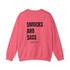 Adult- Art Teacher Crew Neck "Creativity Is Contagious" (Front)- "Smocks And Sass #ArtClub" (Back) -Crewneck Sweatshirt, Cozy Fall Apparel, Unisex Gift, Casual Style, September Vibes, Seasonal Fashion