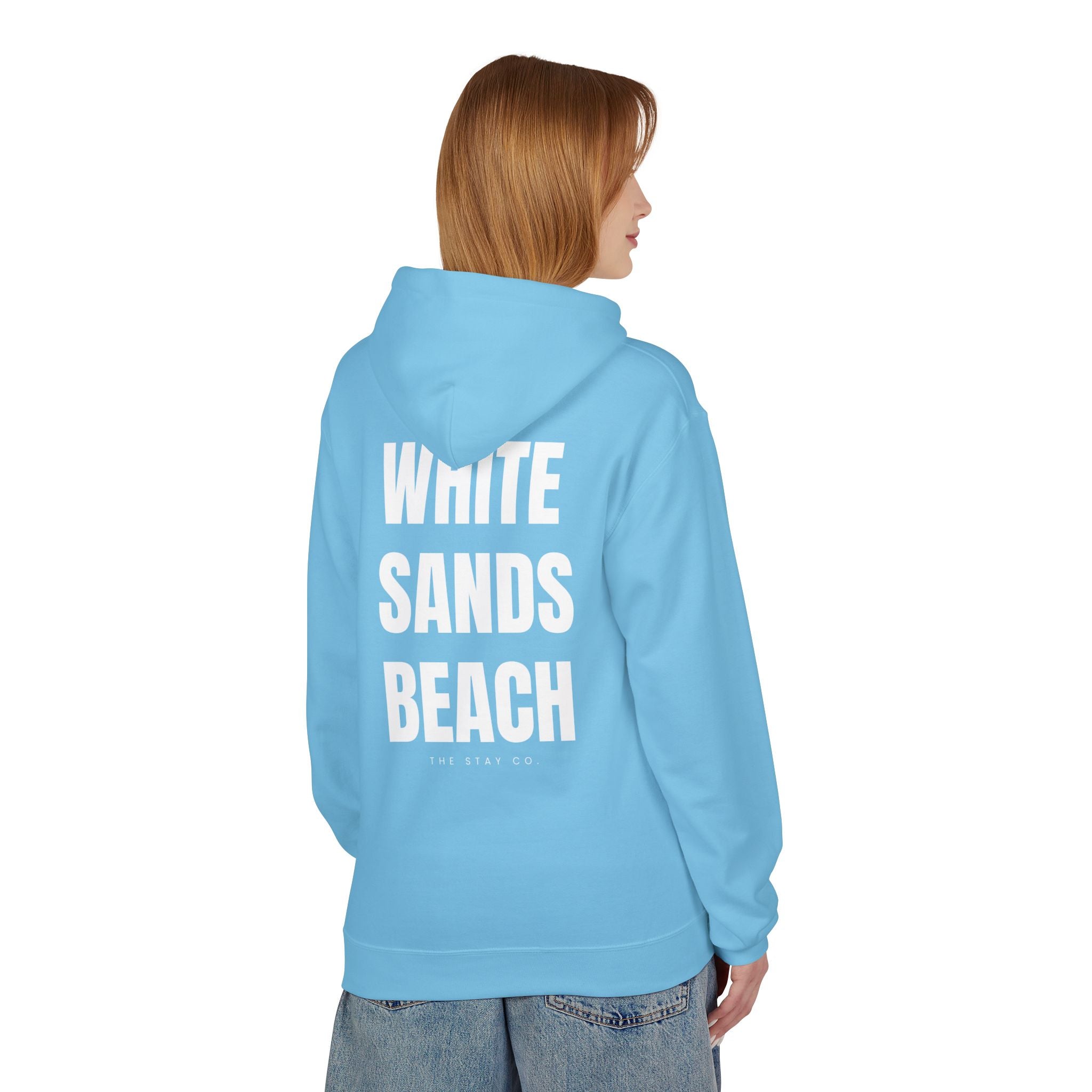 Adult- "Out Of Office" (Front) "White Sands Beach" (Back) - White Writing Hoodie